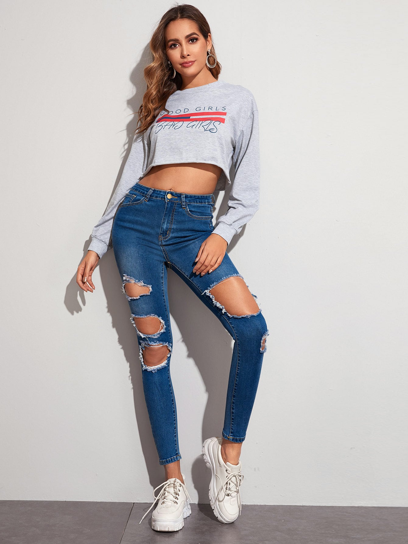 بنطلون نحيل ممزق مغسول مبيض