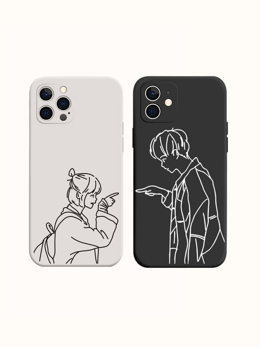 محفظة هاتف بجرافيك شخصية زوج 2 قطع