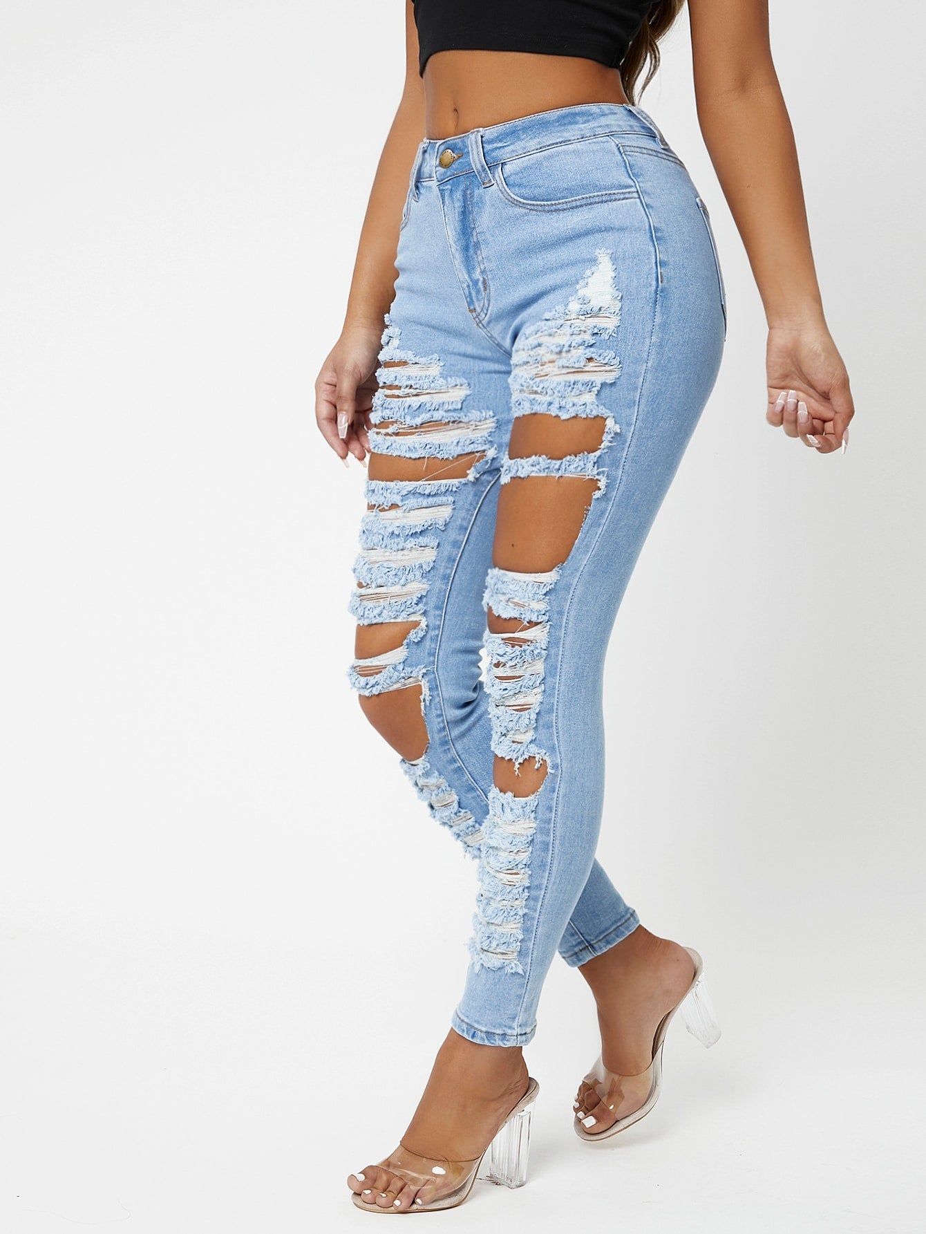 جينز نحيل ممزق أزرق فاتح