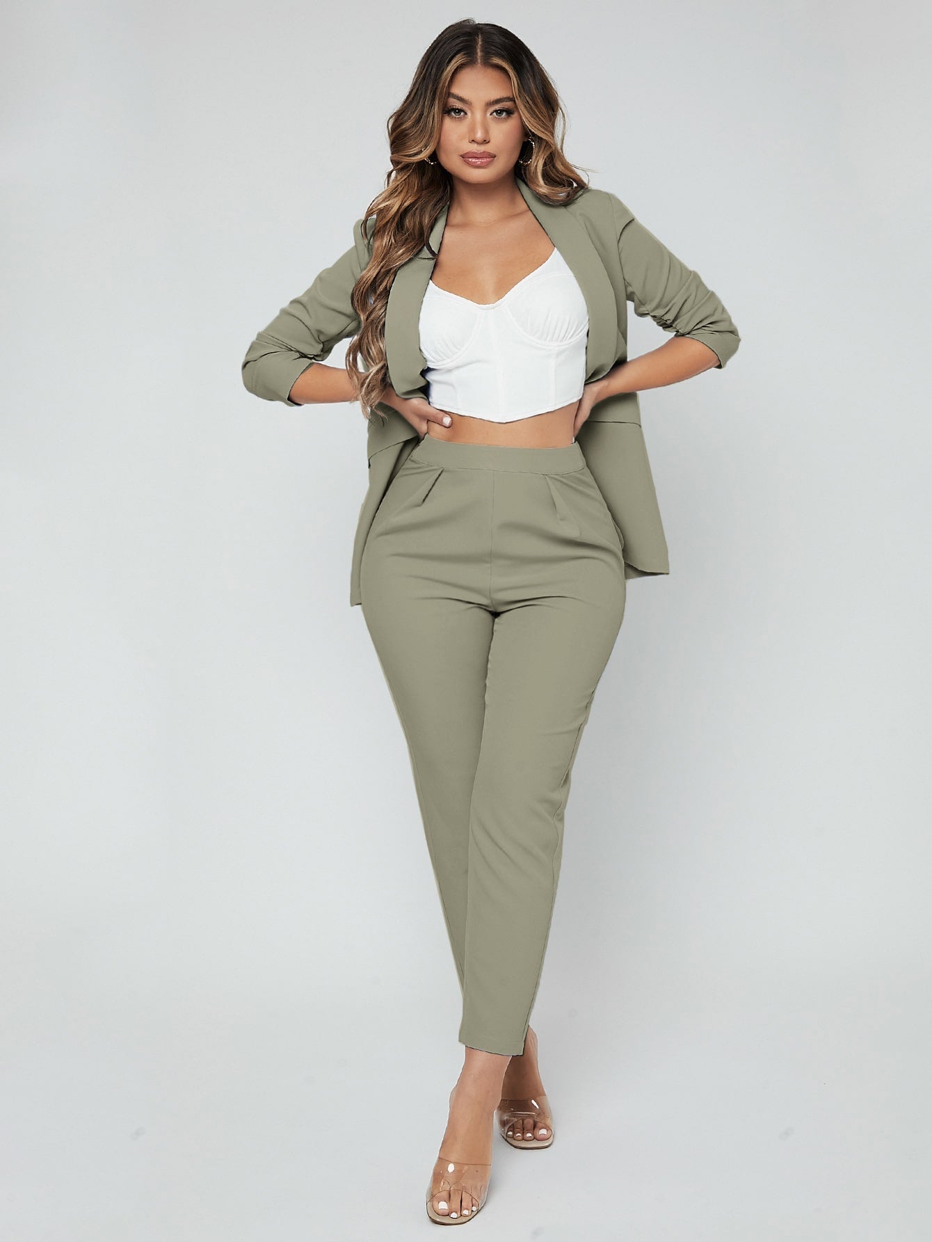 بدلة بليزر مفتوح من الأمام بياقة شال وبنطلون