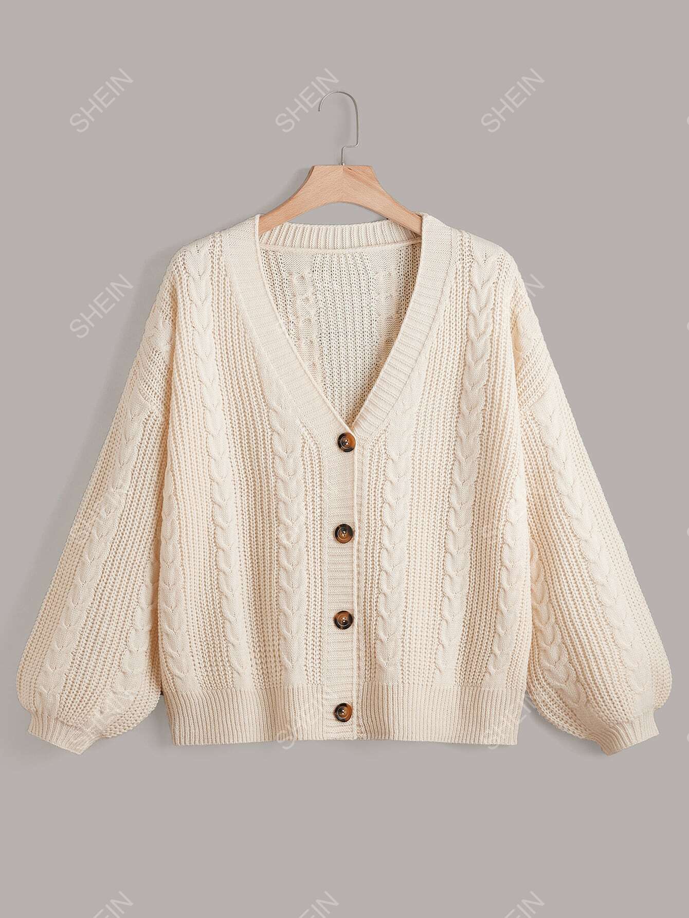 مقاس كبير كارديجان منسوجة بطبقات متقاطعة أكمام فانوس