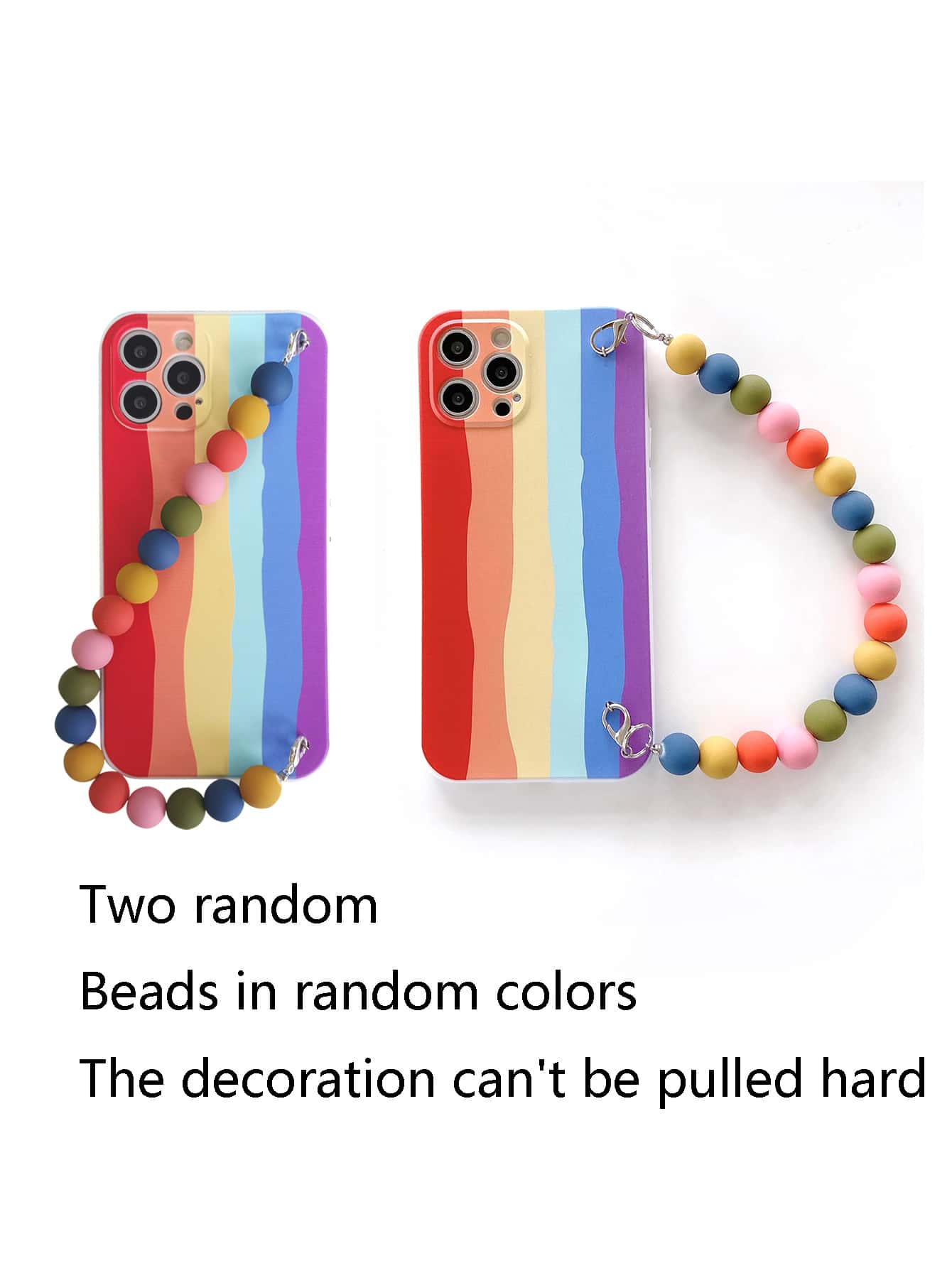 حافظة هاتف مخططة بألوان قوس قزح مع حزام يد ملون مطرز