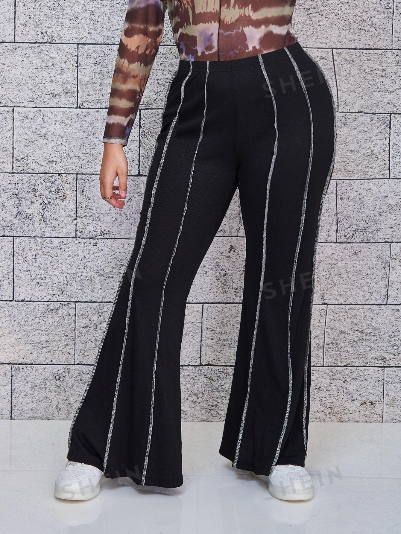 مقاس كبير بنطلون بساق واسع خصر عالي بدون حقيبة