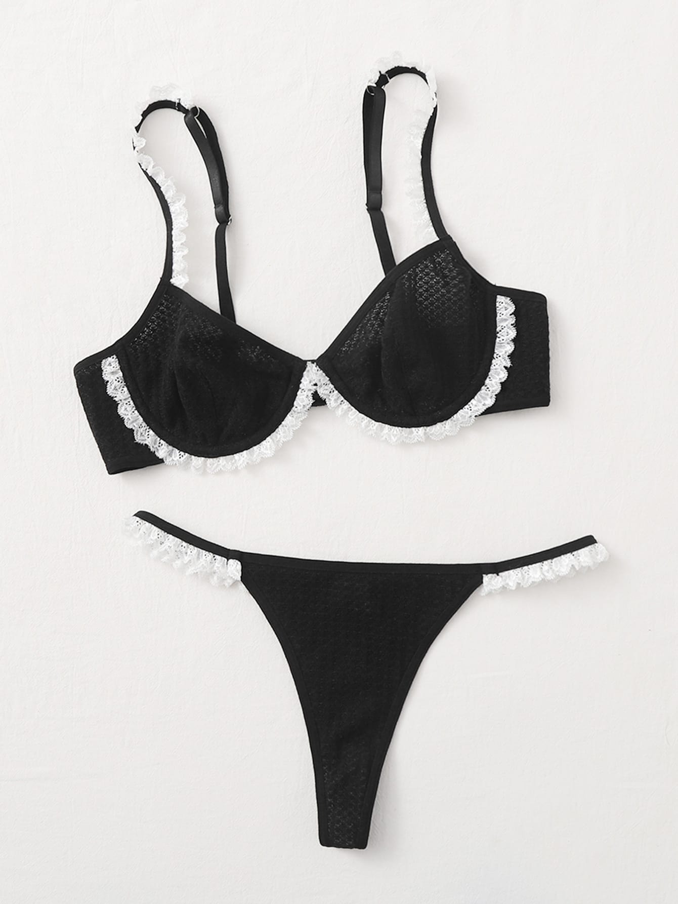 مجموعة ملابس داخلية ثونغ وحمالة الصدر ذات الأسلاك والدانتيل المتباين