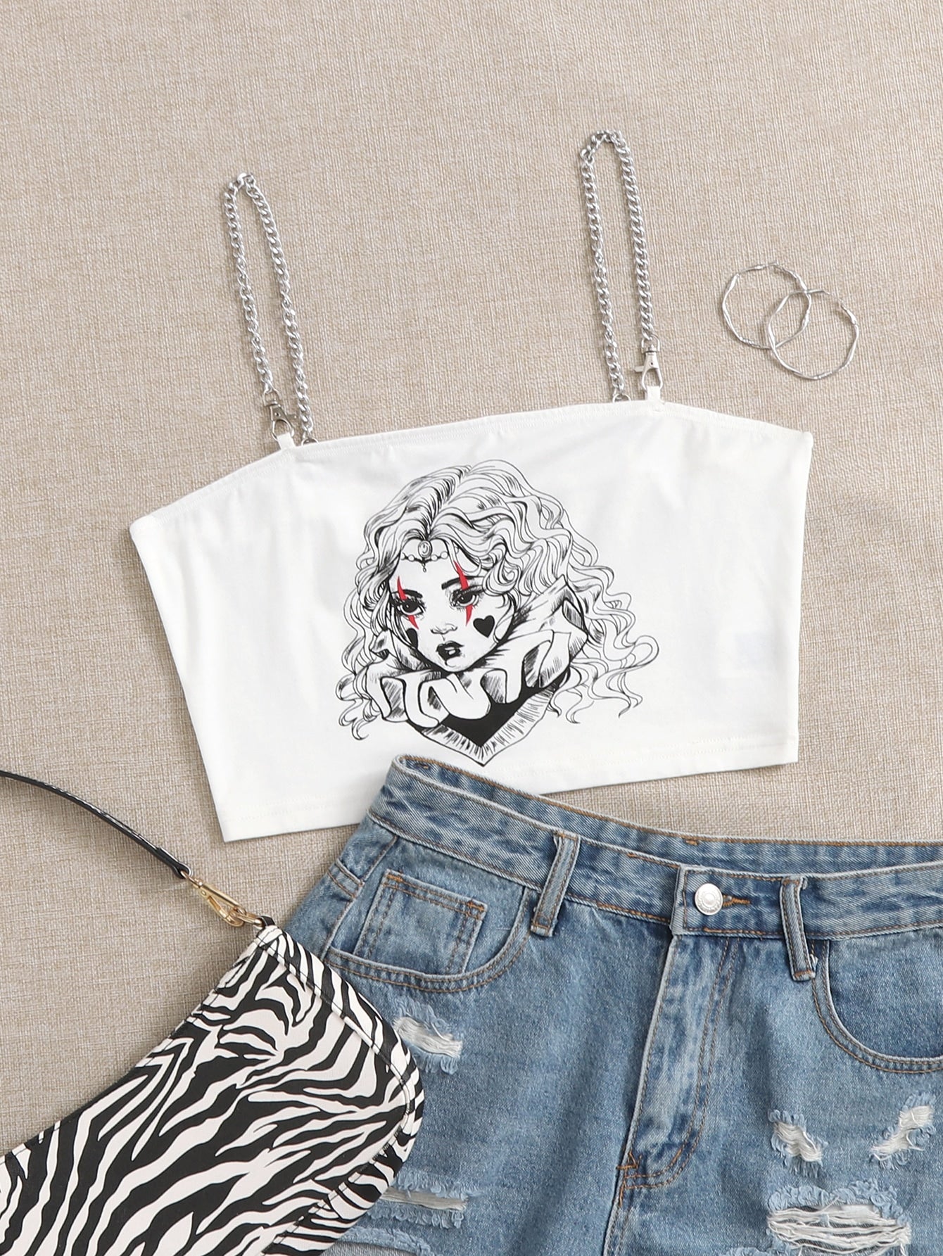 لباس علوي جرافيك شكل سلسلة كتف