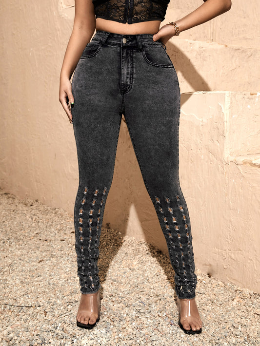 بنطلون جينز نحيل بتفاصيل مقصوص حافة خام
