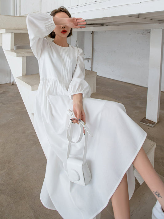 فستان بأكمام الأسقف الصلبة وثقب مفتاح الظهر