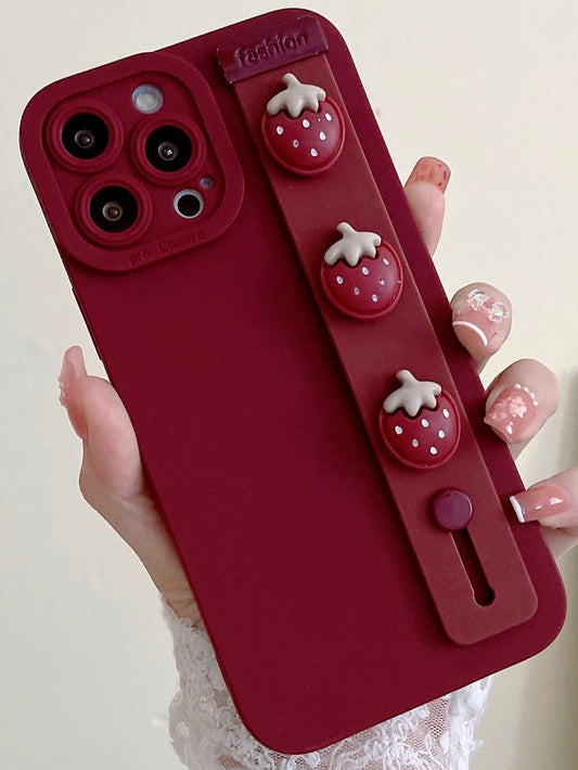 كفر هاتف سادة مع فراولة زخرفة دفع سحب حامل موبايل