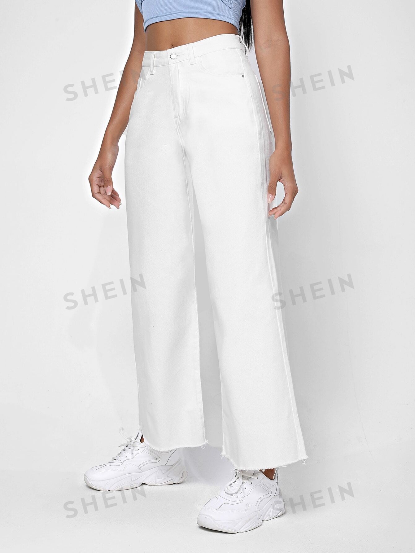 بنطلون جينز سستة طائر حافة خام ساق عريضة