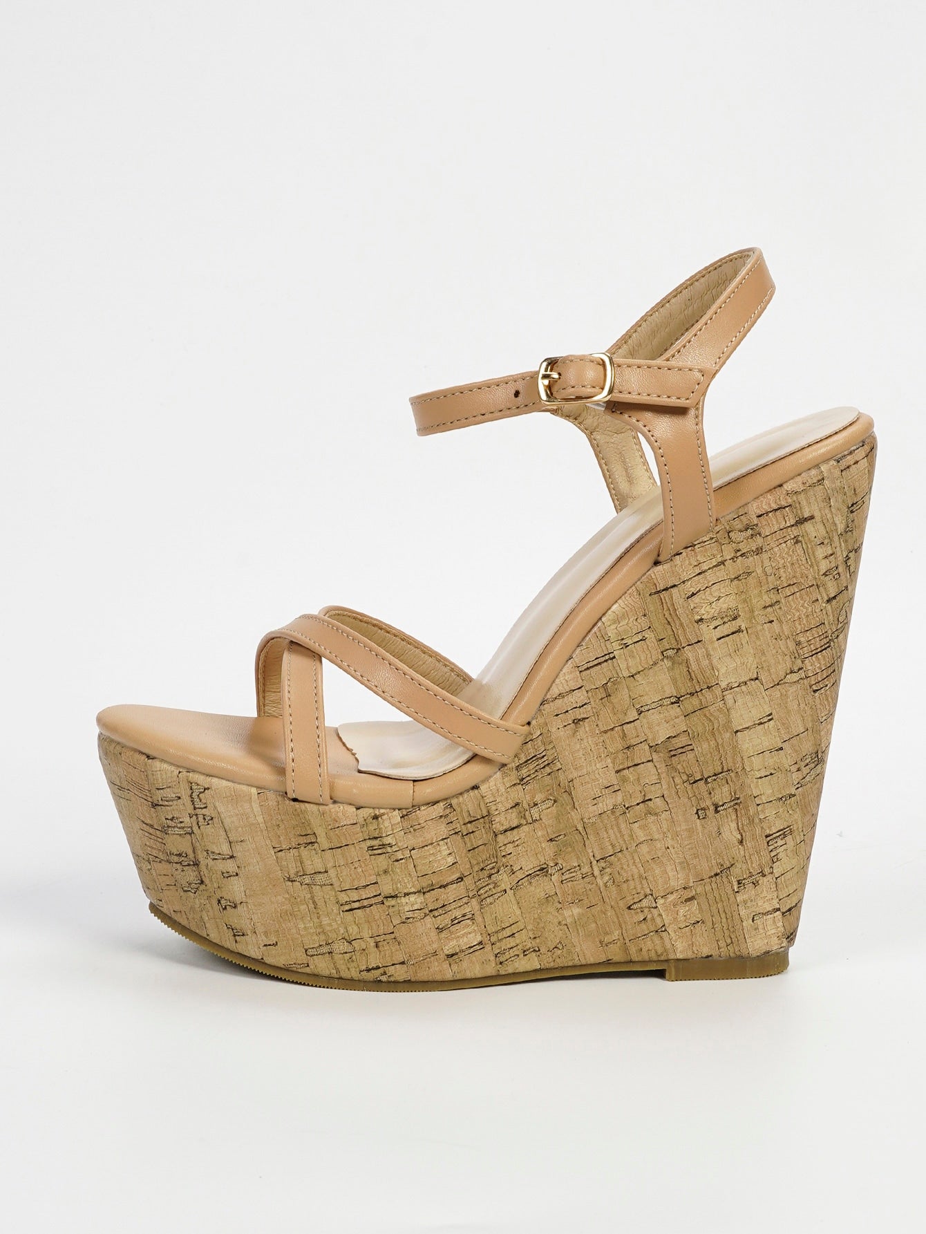 نساء مشمش تفاصيل الغرزة حزام كاحل صنادل إسفين , الموضة باصابع قدم مفتوح صنادل الى عطلة