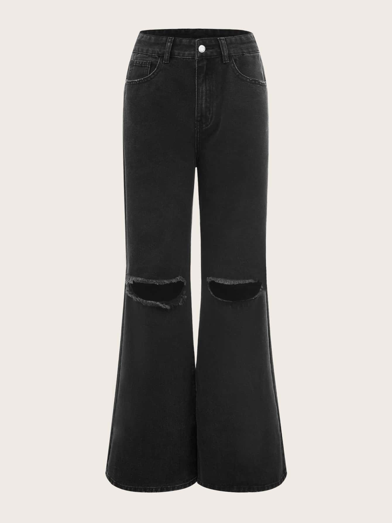 بنطلون جينز بساق عريض ممزق