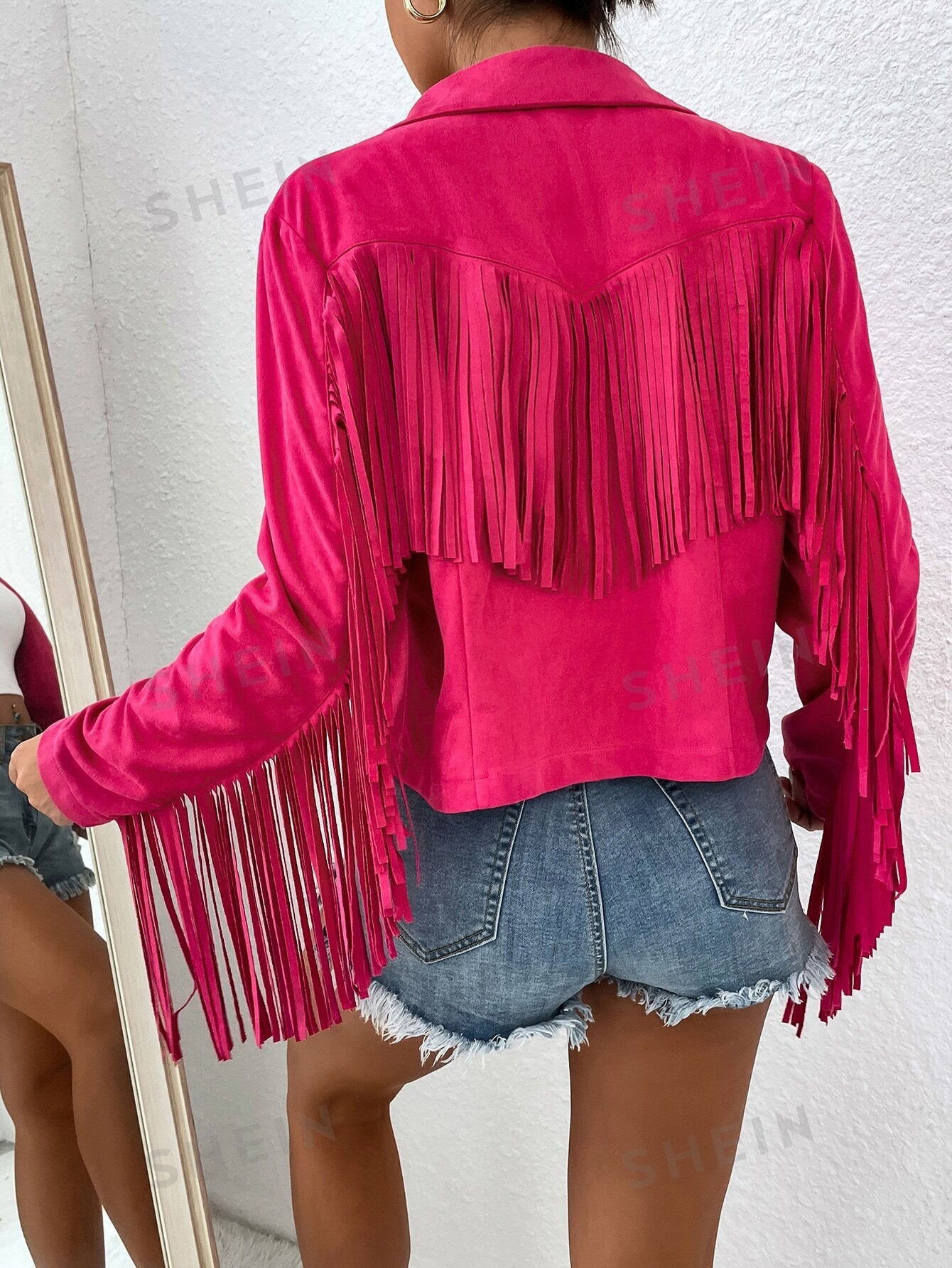 جاكيت مقلم كشكش مفتوح امامي