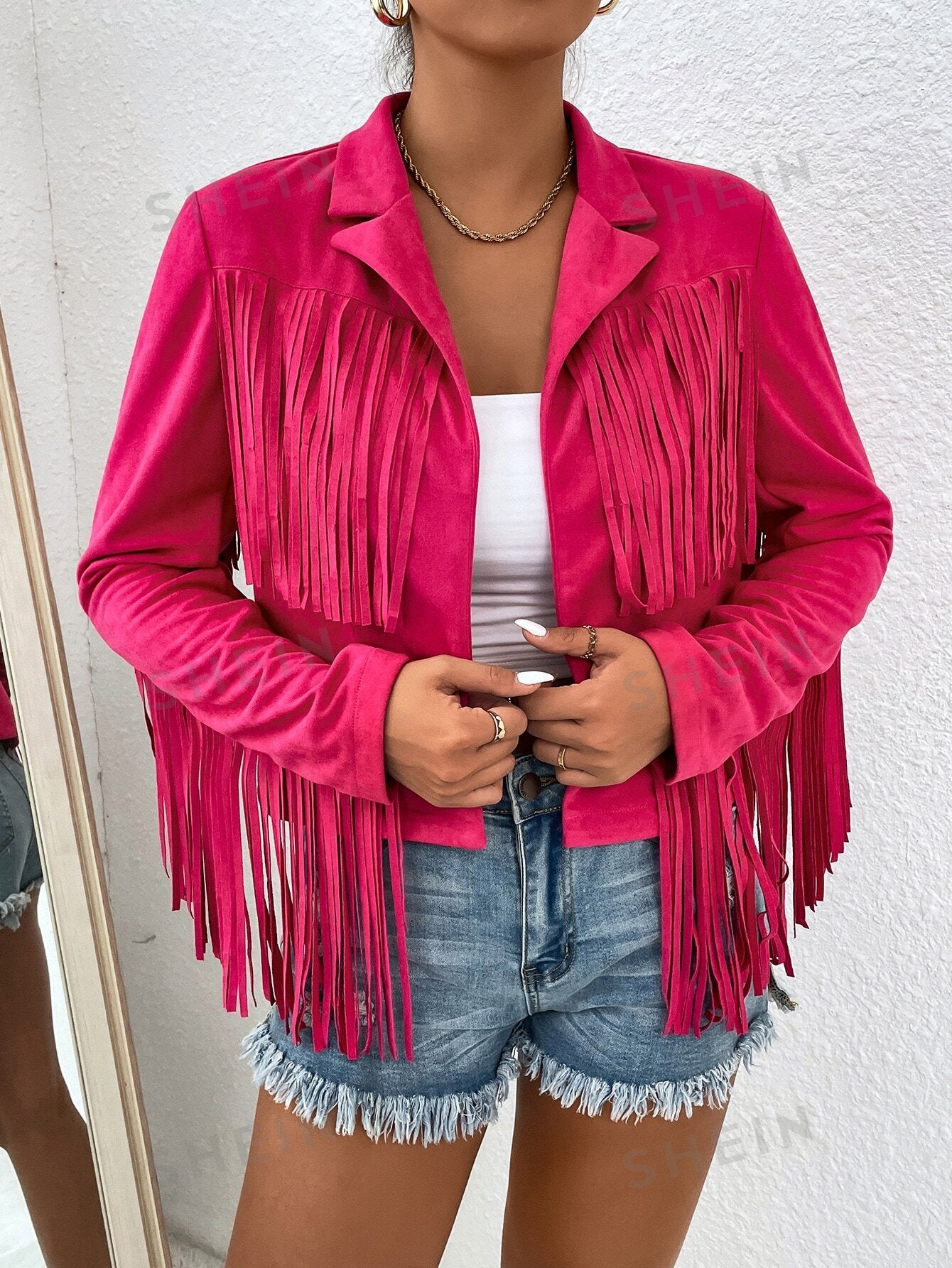 جاكيت مقلم كشكش مفتوح امامي