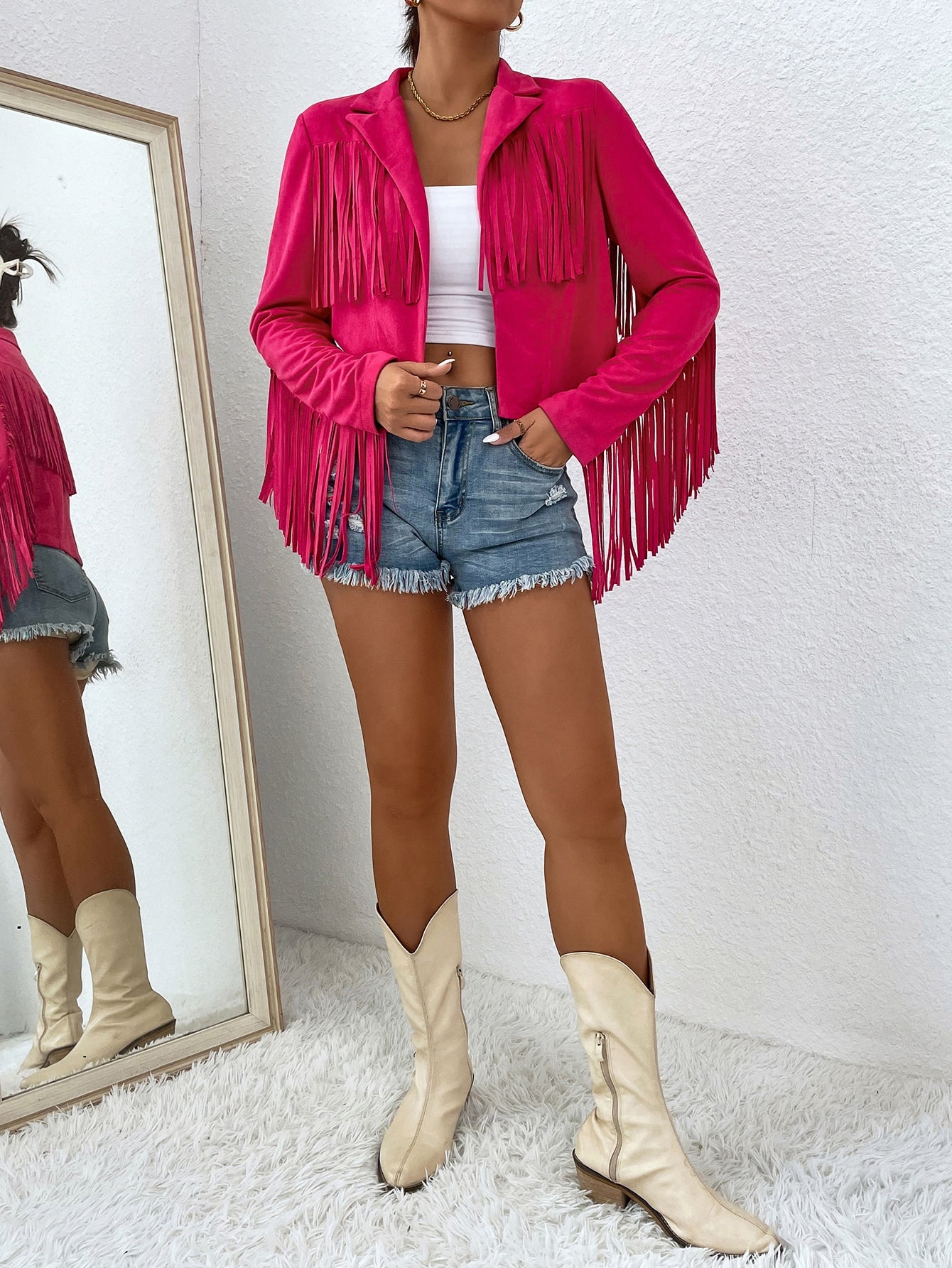 جاكيت مقلم كشكش مفتوح امامي