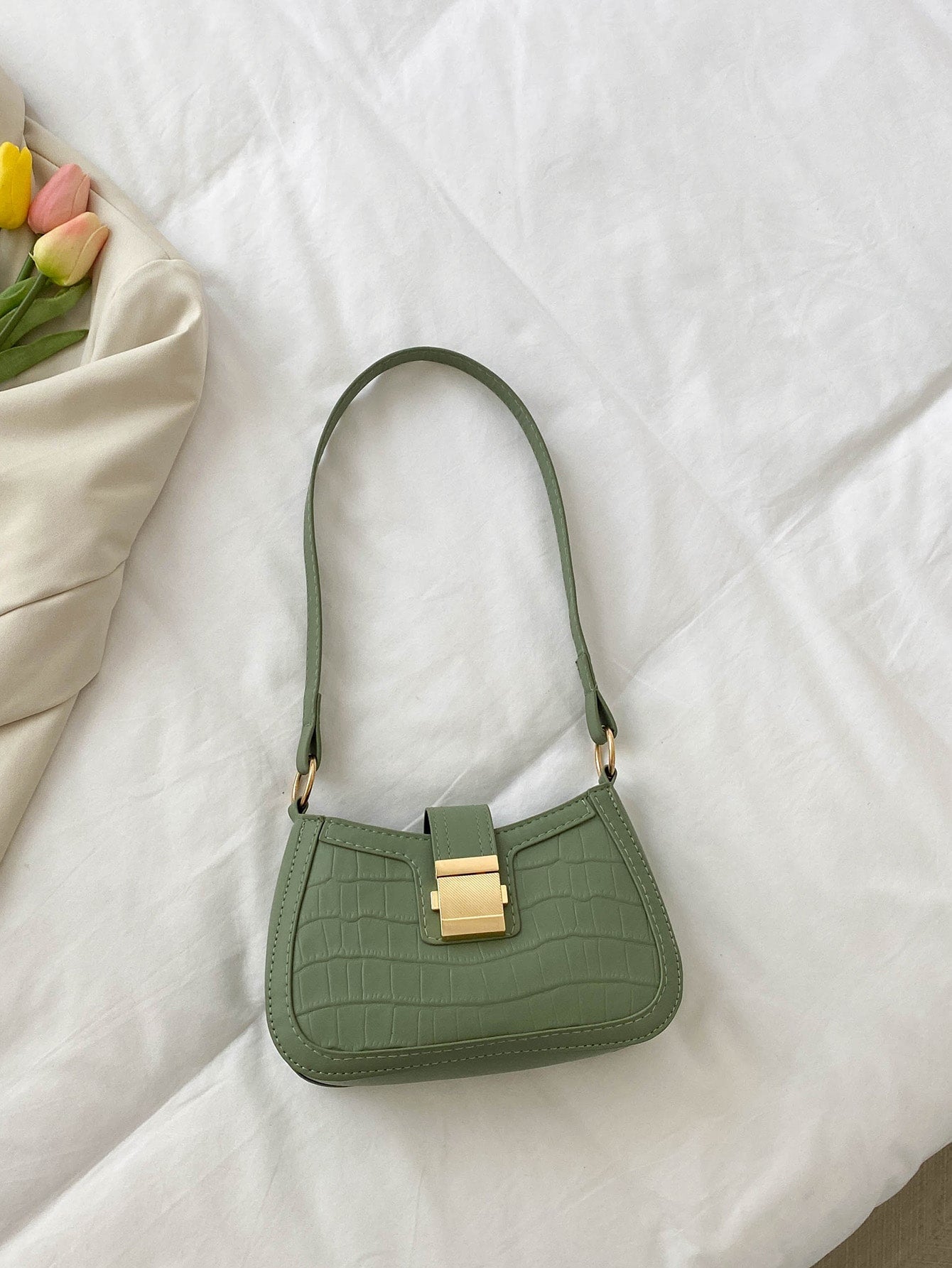 تمساح مطبوعة الحد الأدنى تمساح صغير منقوش حقيبة تغلق بالضغط/