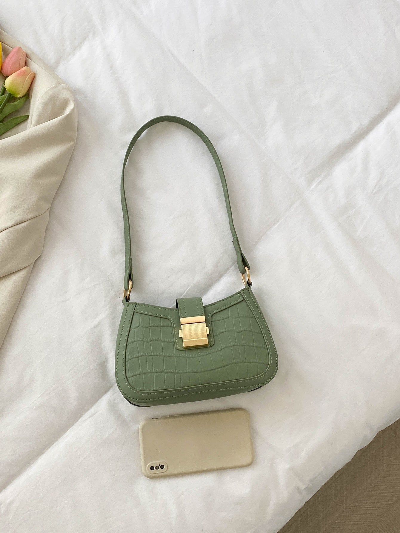 تمساح مطبوعة الحد الأدنى تمساح صغير منقوش حقيبة تغلق بالضغط/