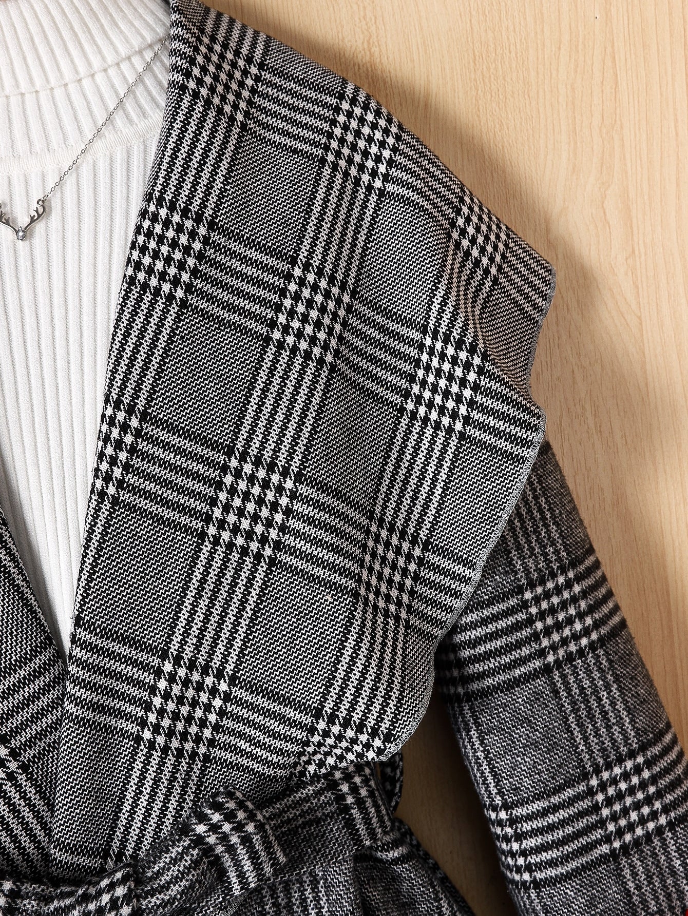 معطف طباعة نقش مسنن ياقة شلال حزام بدون كنزة صوف بنات