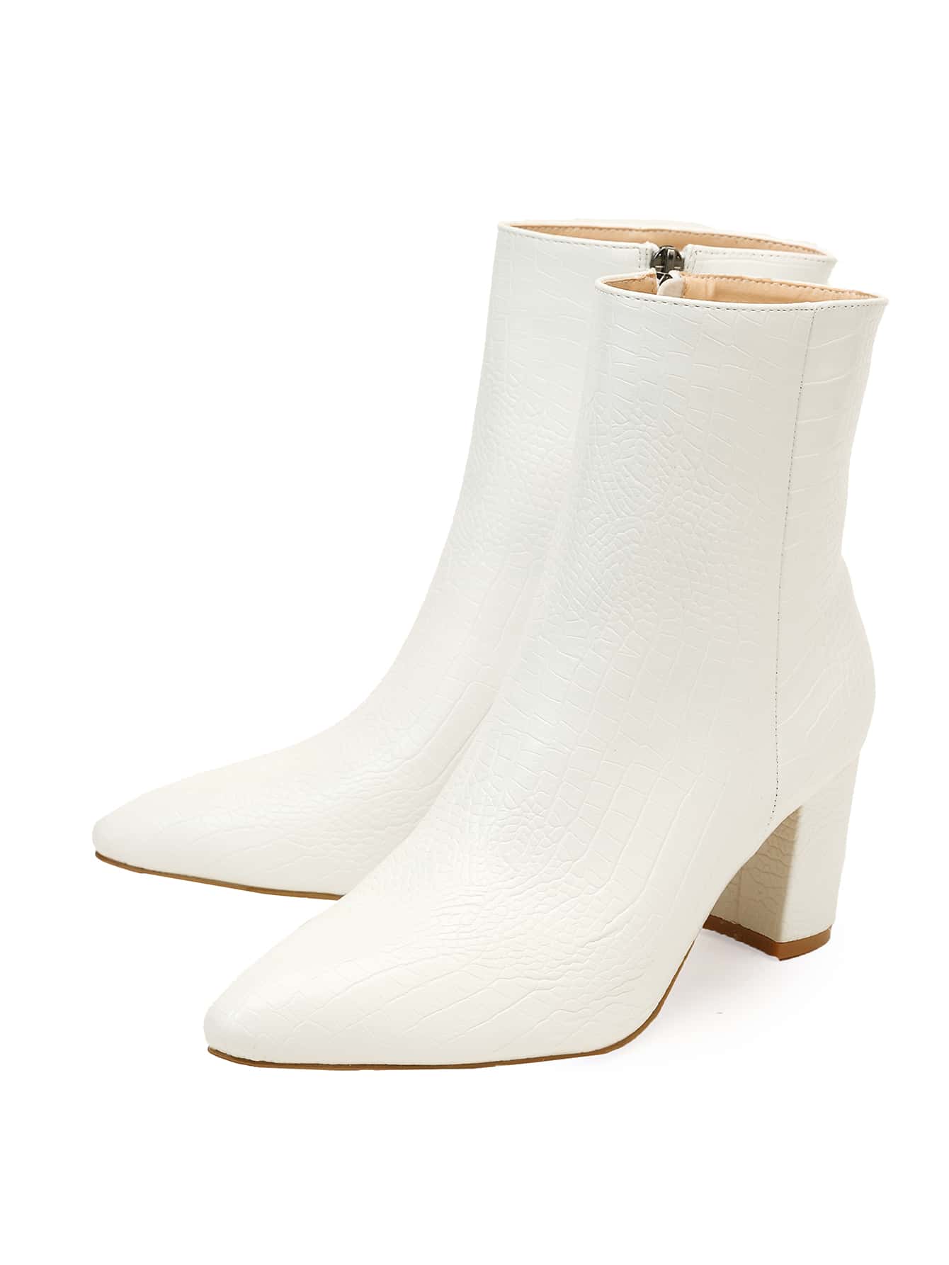 جزمة كلاسيكية أنيق نمط التمساح سحاب جانبي اصبع مدبب مكتنز كعب