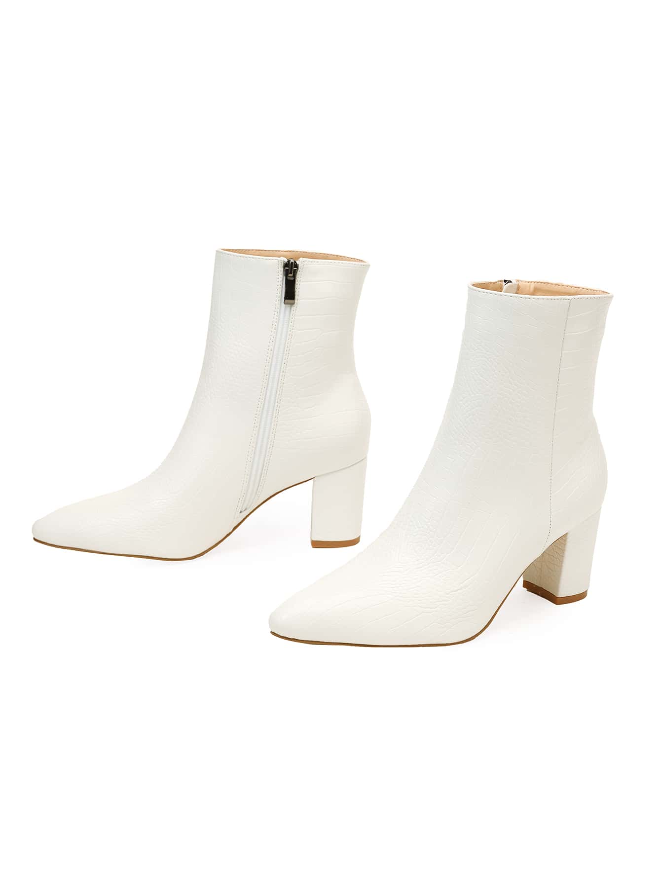 جزمة كلاسيكية أنيق نمط التمساح سحاب جانبي اصبع مدبب مكتنز كعب