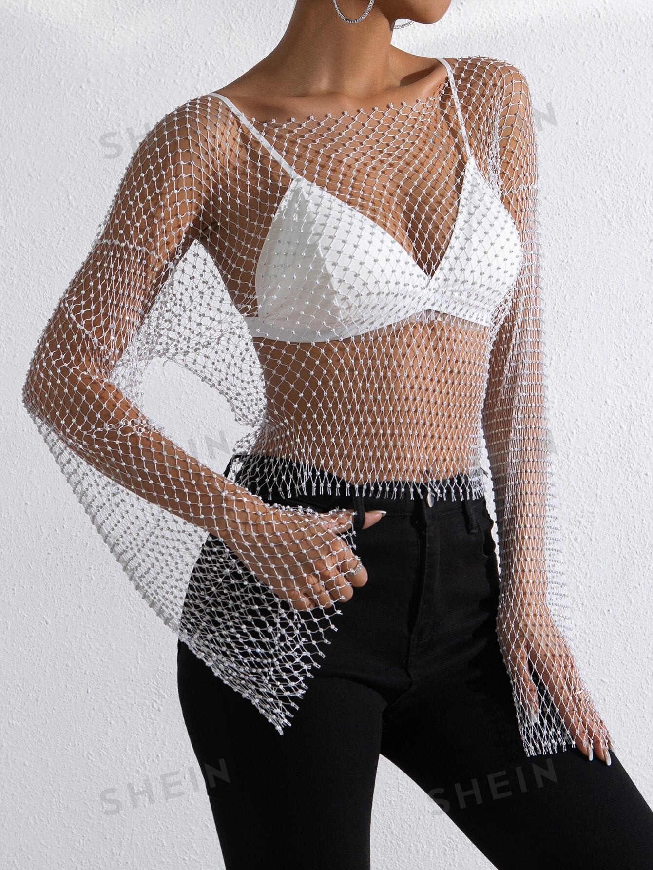 لباس علوي شفاف شبكة صيد ميتالك