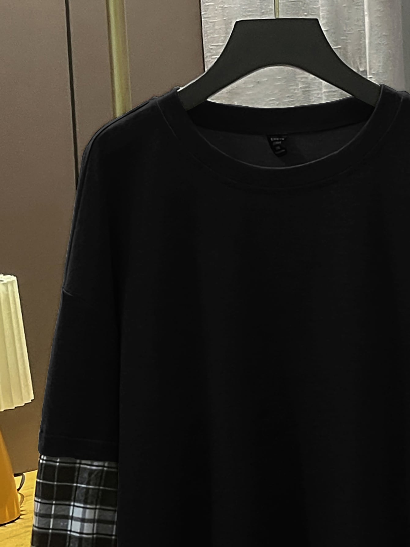 رمضان قميص ثقيل مربعات ملونة منخفض الاكتاف 2 في 1 مقاس كبير