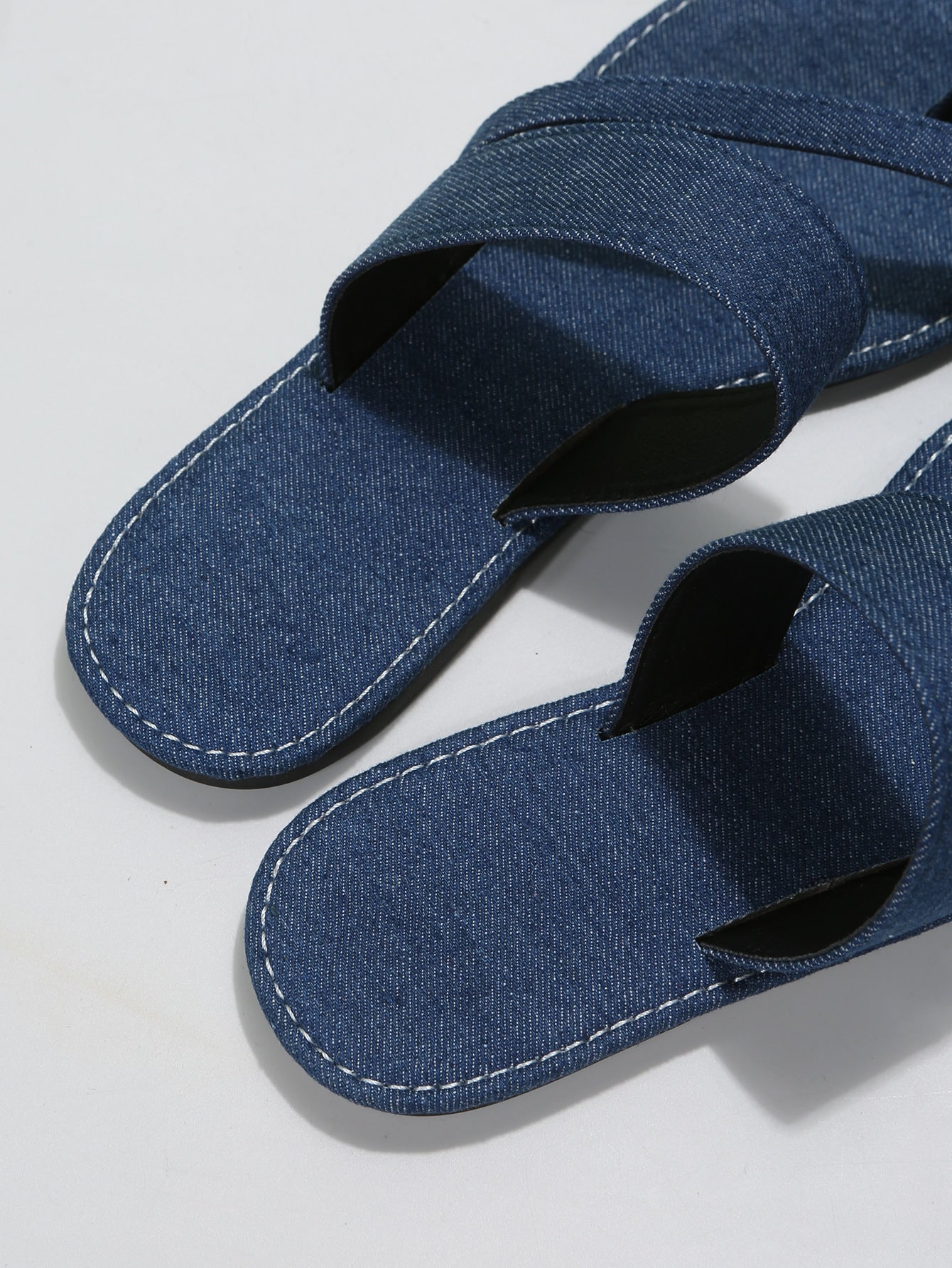 امرأة خاتم اصبع القدم صنادل مسطح خارجي دنيم صنادل بأشرطة رفيعة