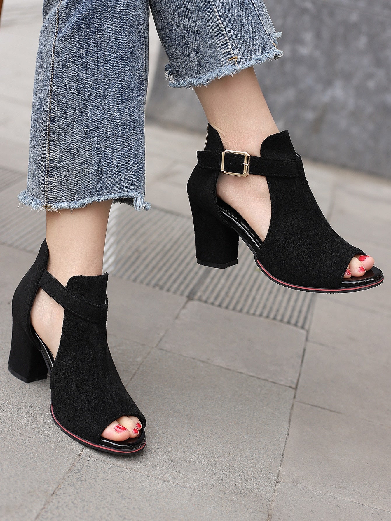 نساء مشبك قص مجوف باصابع قدم عميق حذاء كعب مكتنز ل