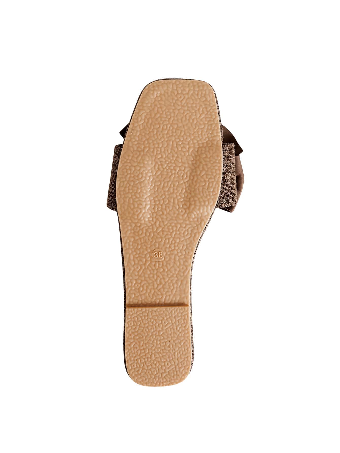 مزخرف بعقدة الفراشة صنادل سلايد , موحد اللون بني مسطح للنساء صنادل