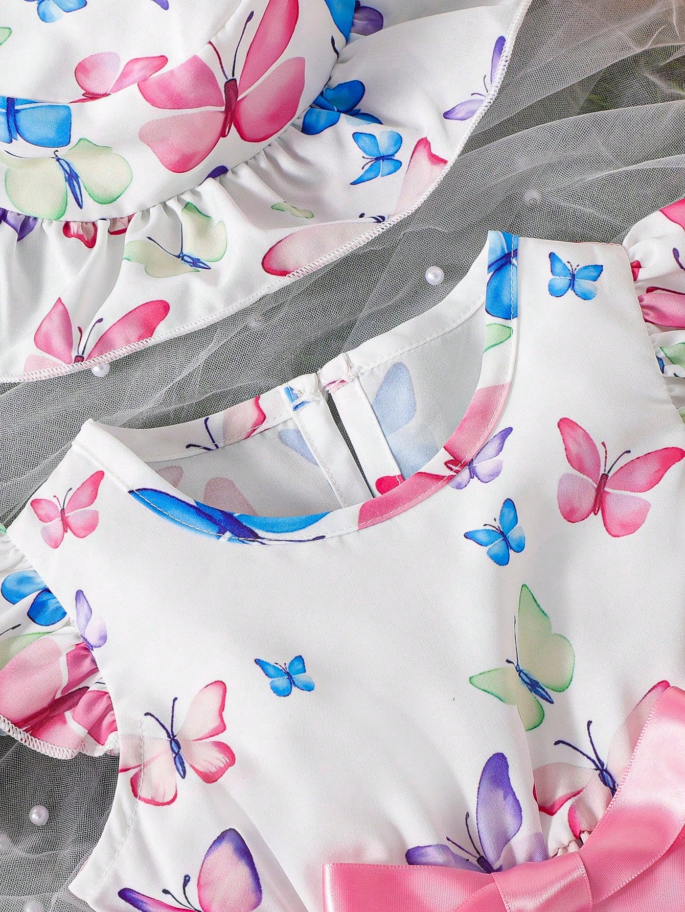 فستان طفلة بناتي بطبعة فراشة و تطريز فرو مع قبعة