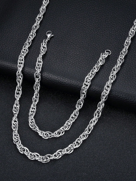 طقم مجوهرات موضة فولاذ غير قابل للصدأ بتصميم سلسلة للرجال الى الحياة اليومية طقم واحد