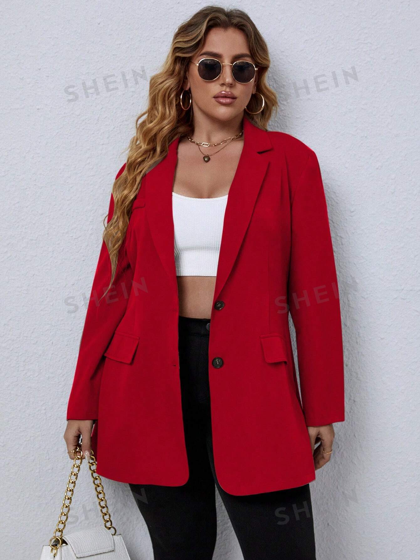 جاكيت بياقة مطوي مسنن صف ازرار احادية مقاس كبير