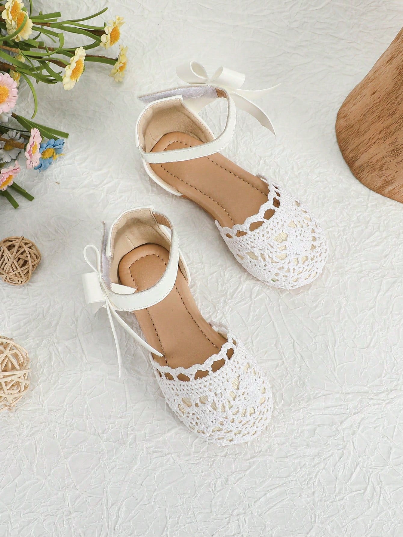 حذاء مسطح بحزام كاحل تنفس مضفور الى خارجي للاطفال