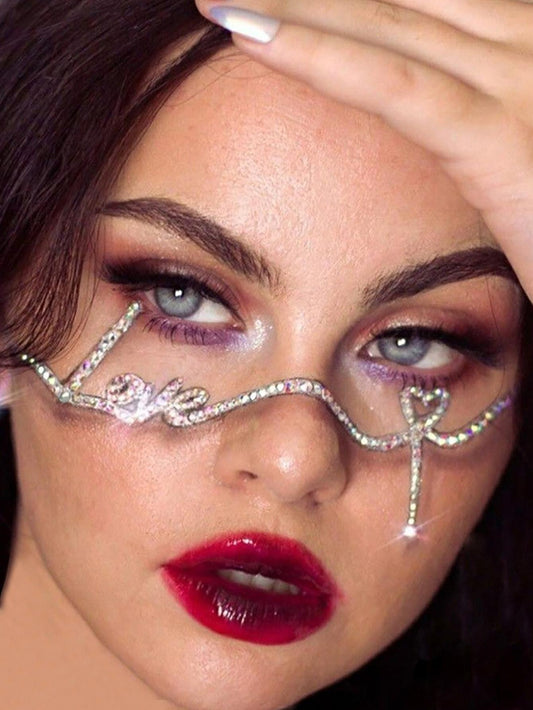 إطار فضة لون حجر الراين Love تصميم نظارات قطعة واحدة