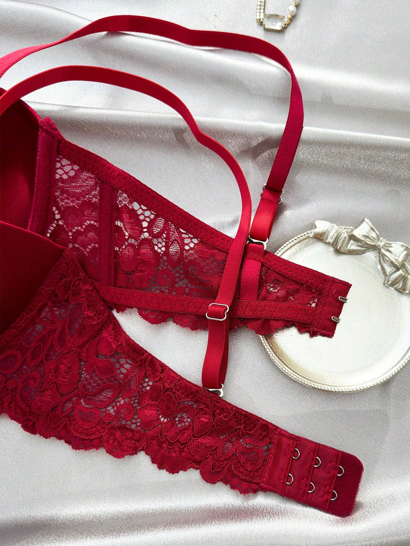 حمالة صدر دانتيل متباين اللون حلقة معدني 3 قطع