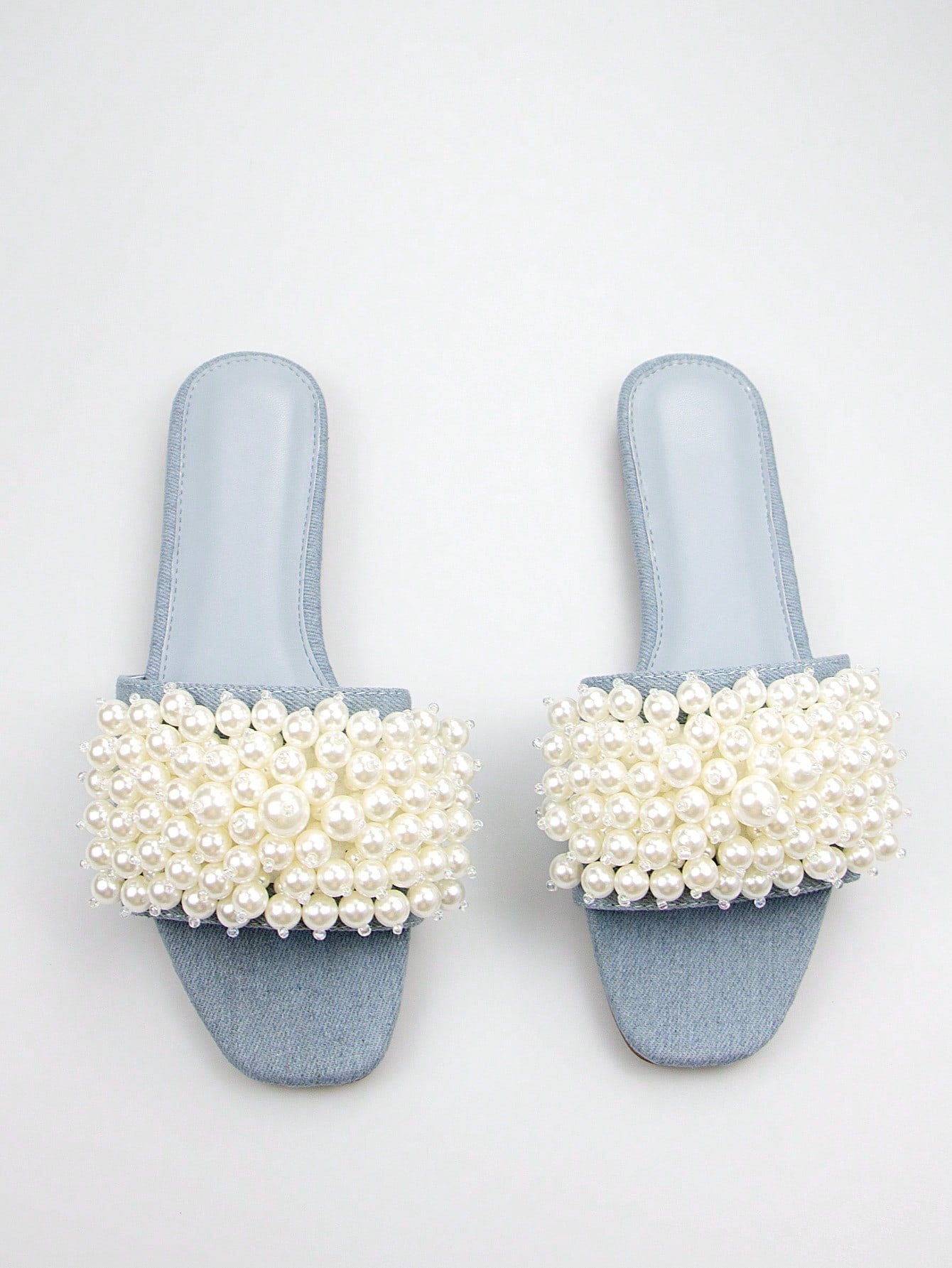 الموضة & مريح للنساء دنيم صنادل مسطح مع لؤلؤ صناعي زخارف شبشب