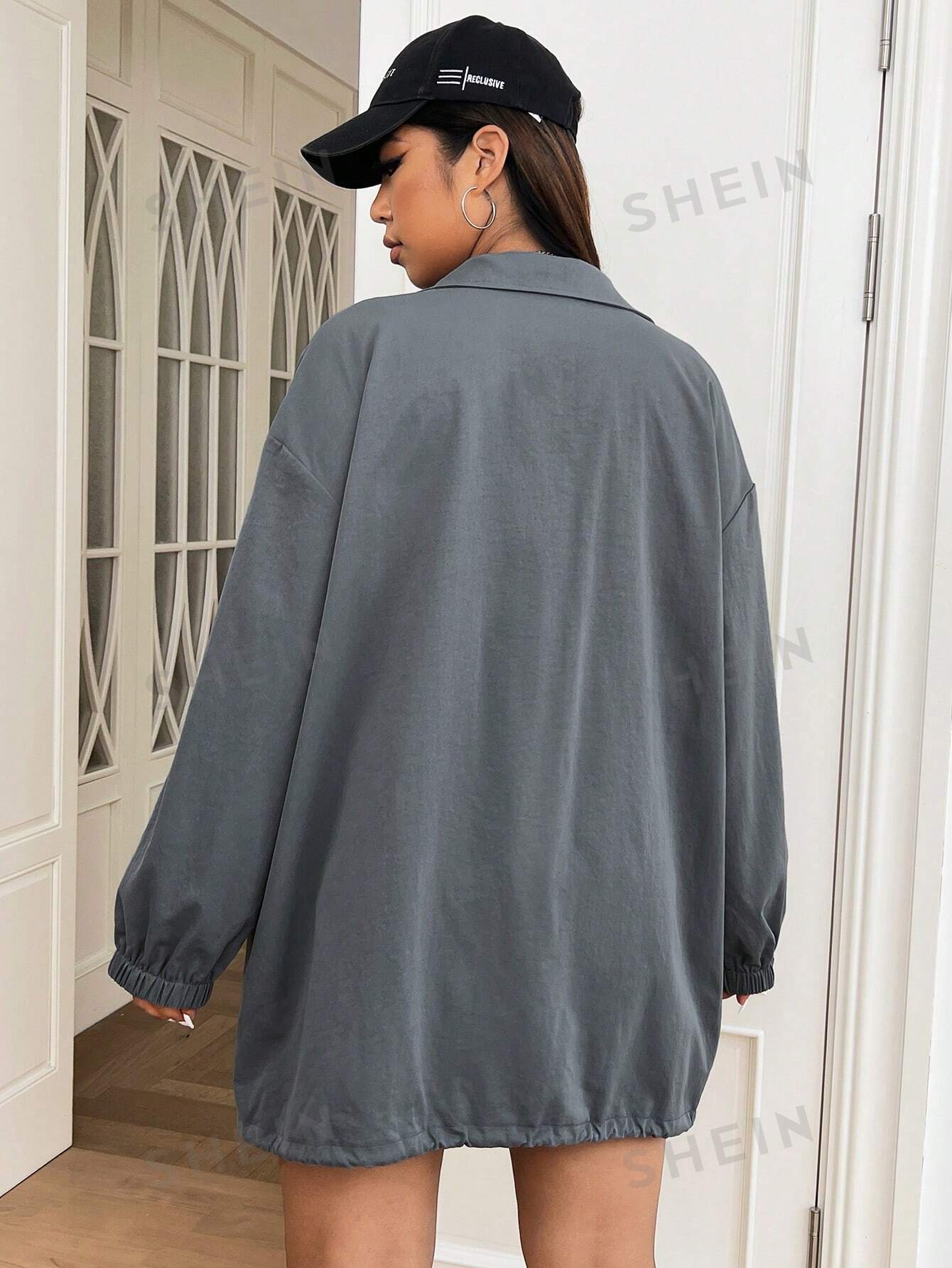 جاكيت منخفض الاكتاف حافة رباط مقاس كبير