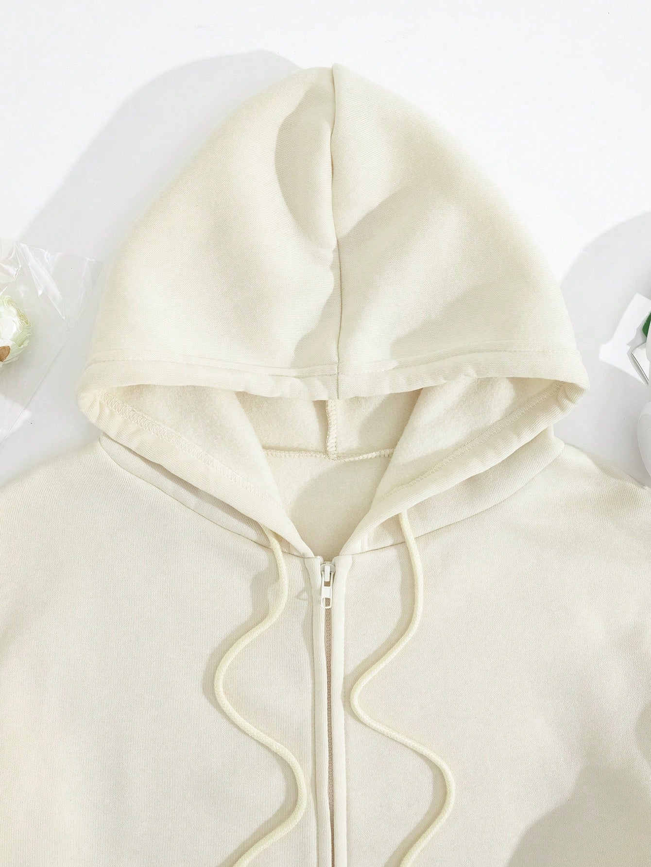 EZwear هودي موحدة اللون سستة رباط مبطن حراري