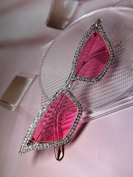 نظارات حفلات موضة فاخرة للنساء مُزينة بالراين واكريستال بإطار وردي بلاستيكي زوج واحد