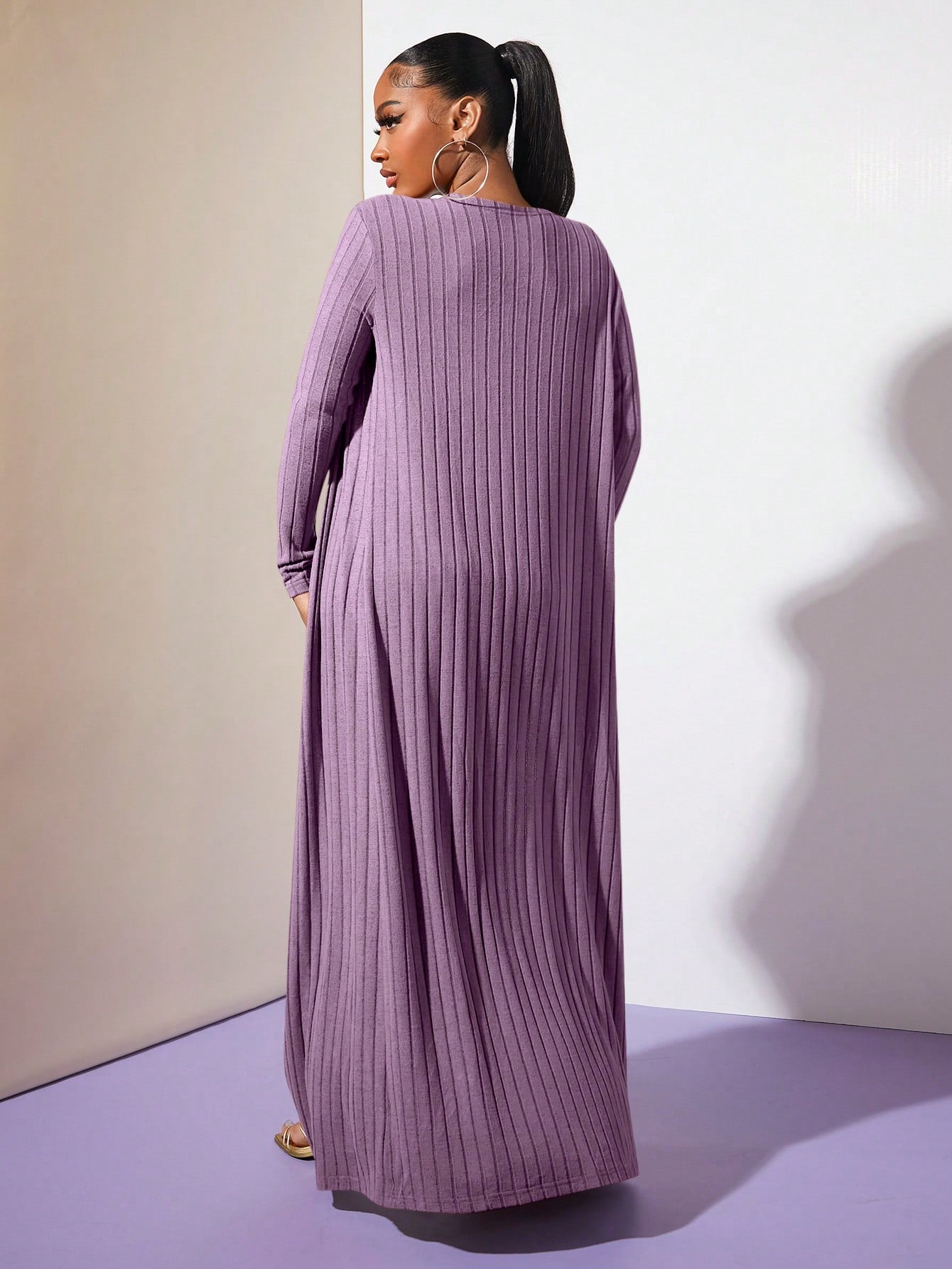 معطف موحدة اللون مفتوح امامي قطعة واحدة