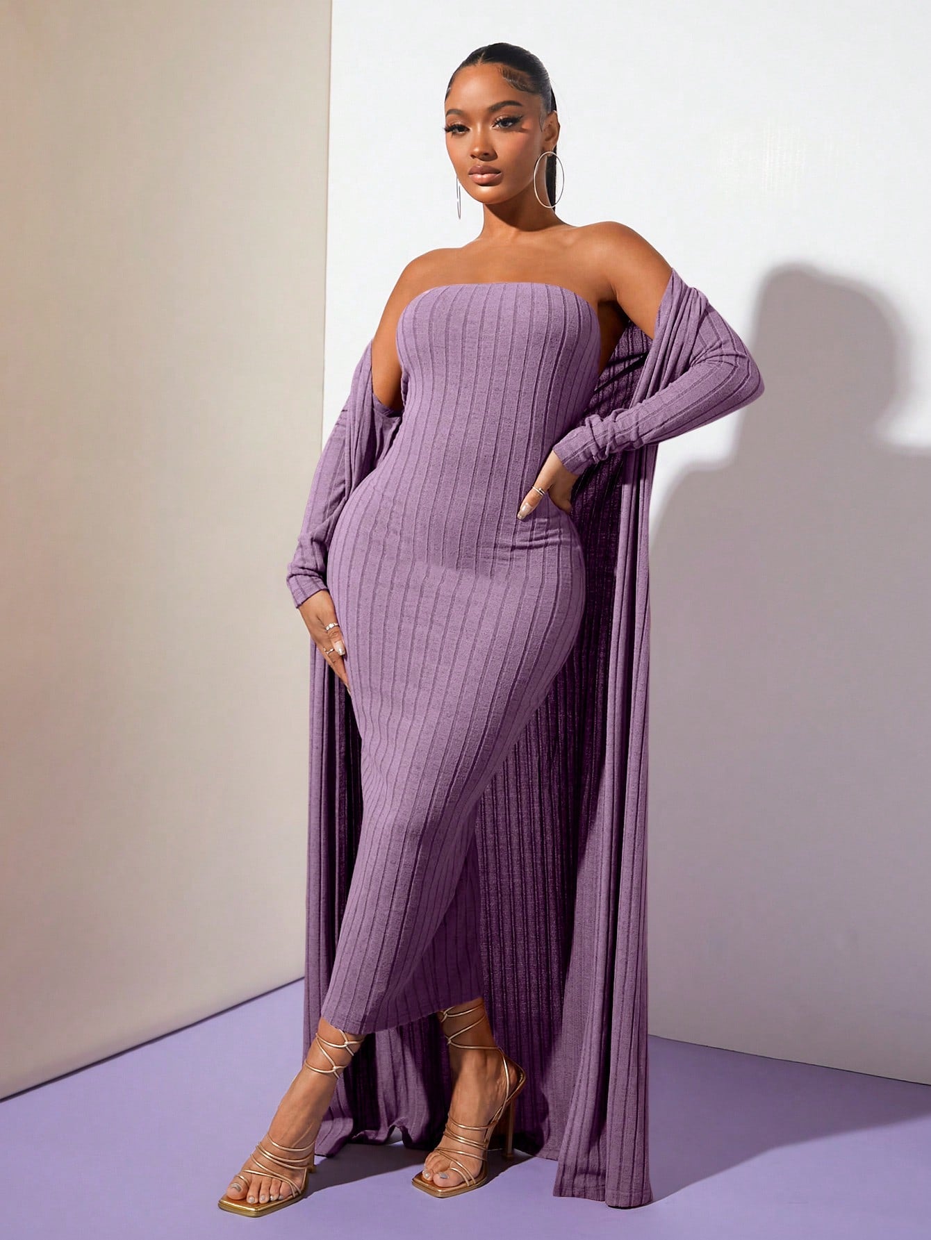 معطف موحدة اللون مفتوح امامي قطعة واحدة