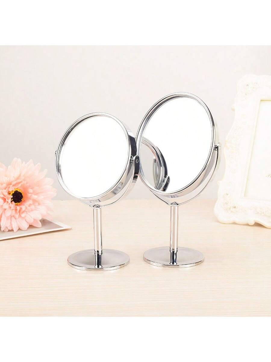 مرآة ماكياج مكتبية معدنية ذات وجهين ، 3 بوصات، دائرية أو بيضوية، مرآة تجميل محمولة، مرآة بتكبير 1:2، مرآة دوارة بزاوية 360 درجة