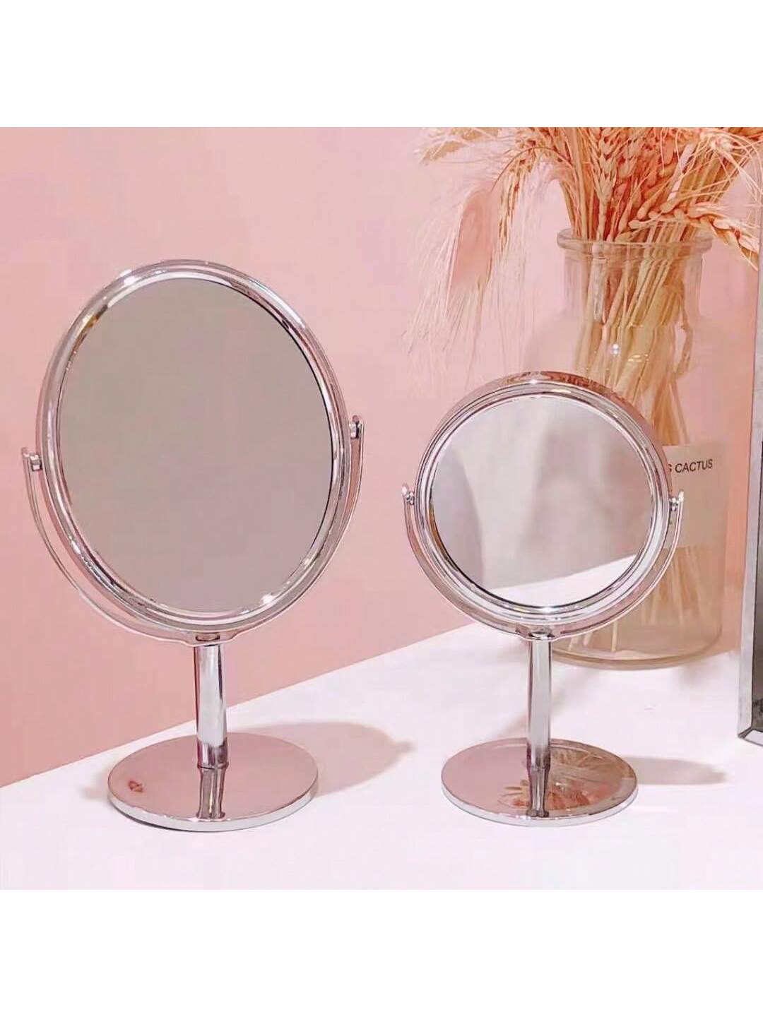 مرآة ماكياج مكتبية معدنية ذات وجهين ، 3 بوصات، دائرية أو بيضوية، مرآة تجميل محمولة، مرآة بتكبير 1:2، مرآة دوارة بزاوية 360 درجة