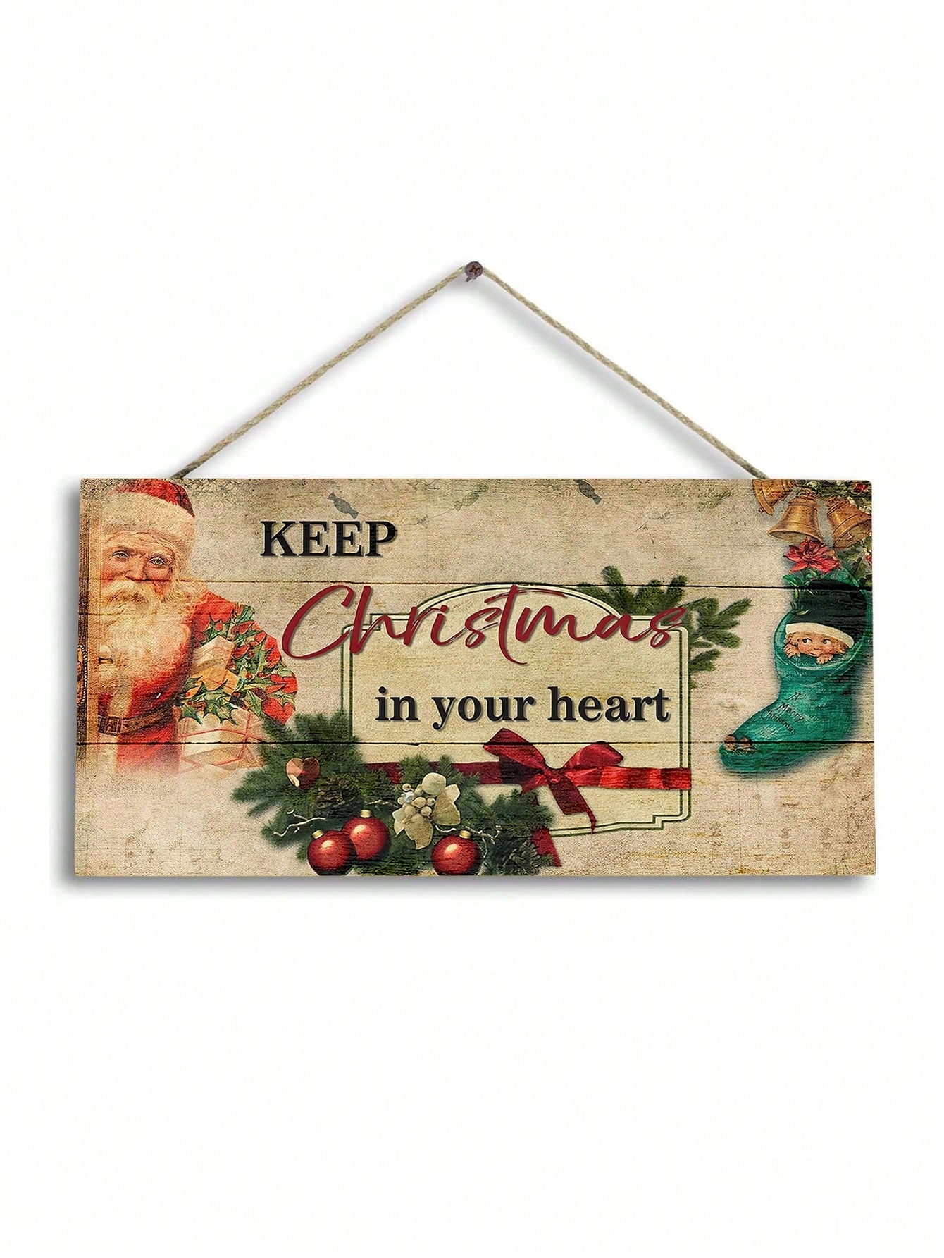 قطعة واحدة من لافتة حائط معلقة خشبية ريفية لعيد الميلاد