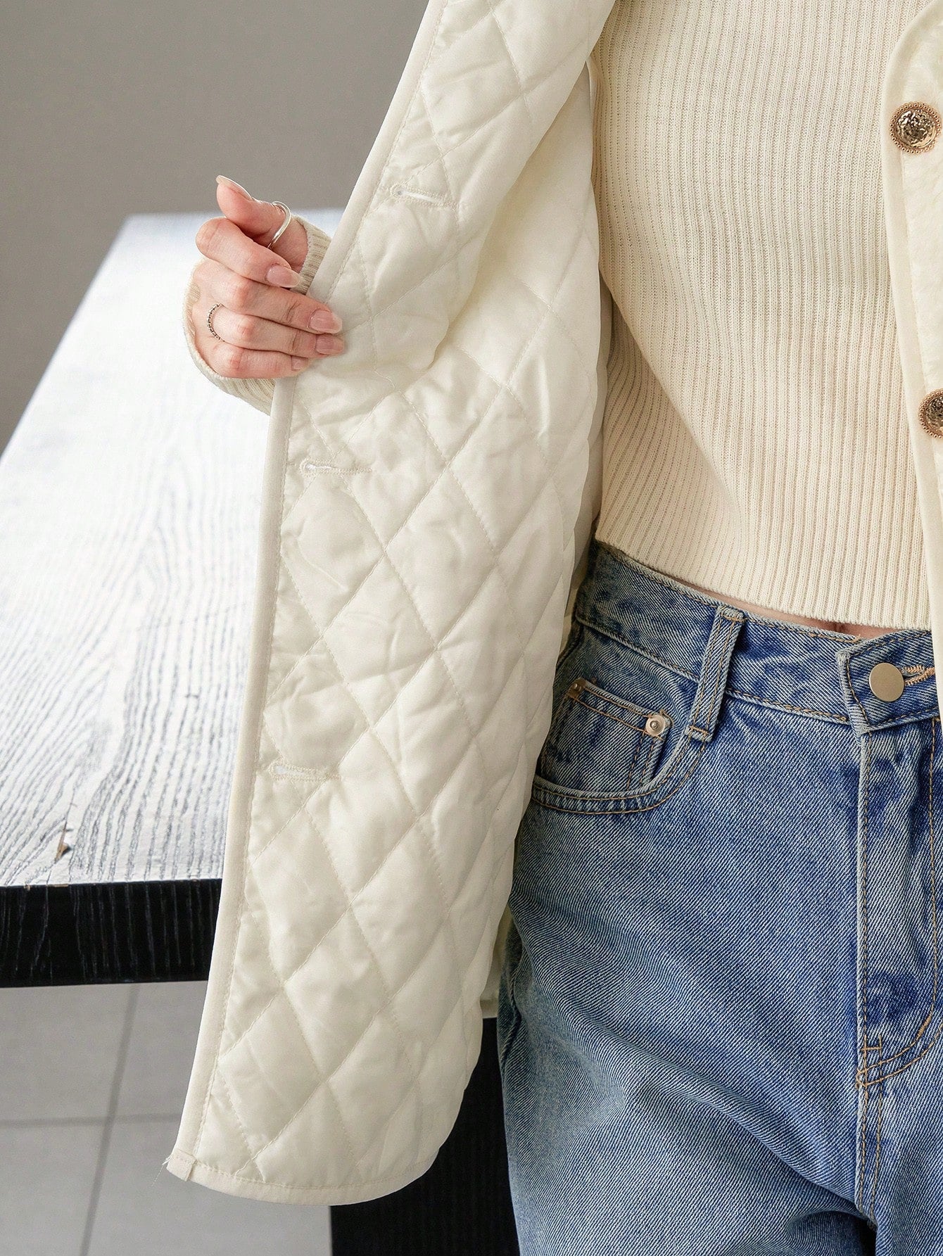 معطف صدري جيب مزدوج أزرار أمامية تيدي