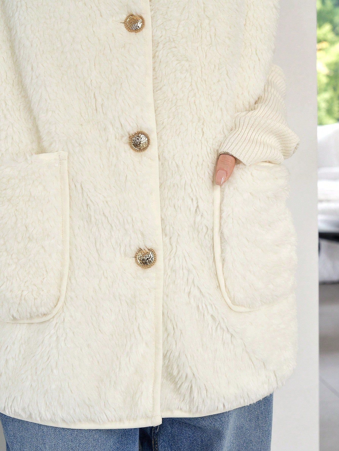 معطف صدري جيب مزدوج أزرار أمامية تيدي