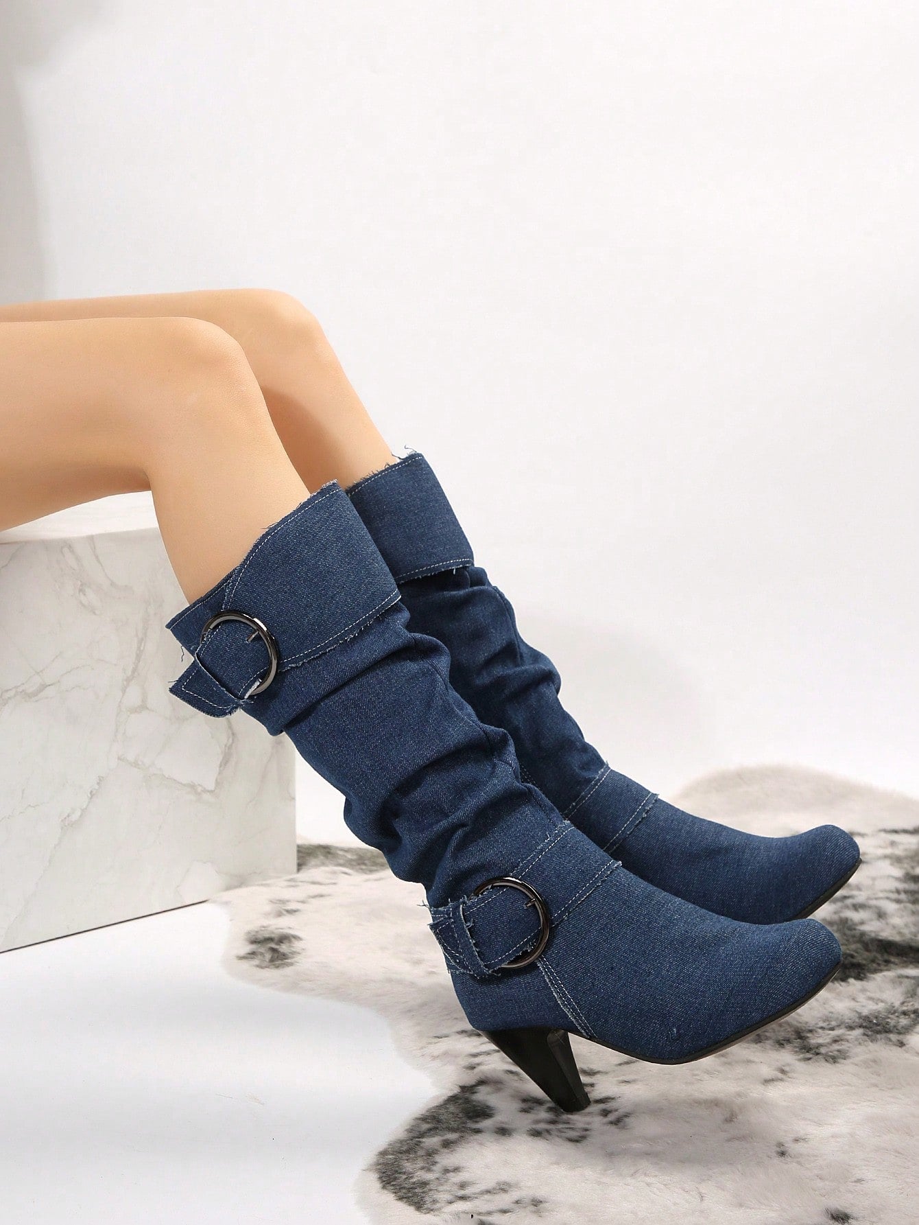 للنساء باصابع قدم دائري سحاب جانبي كعب عالي عالي للركبة جزمة برقبة طويلة , الموضة حذاء