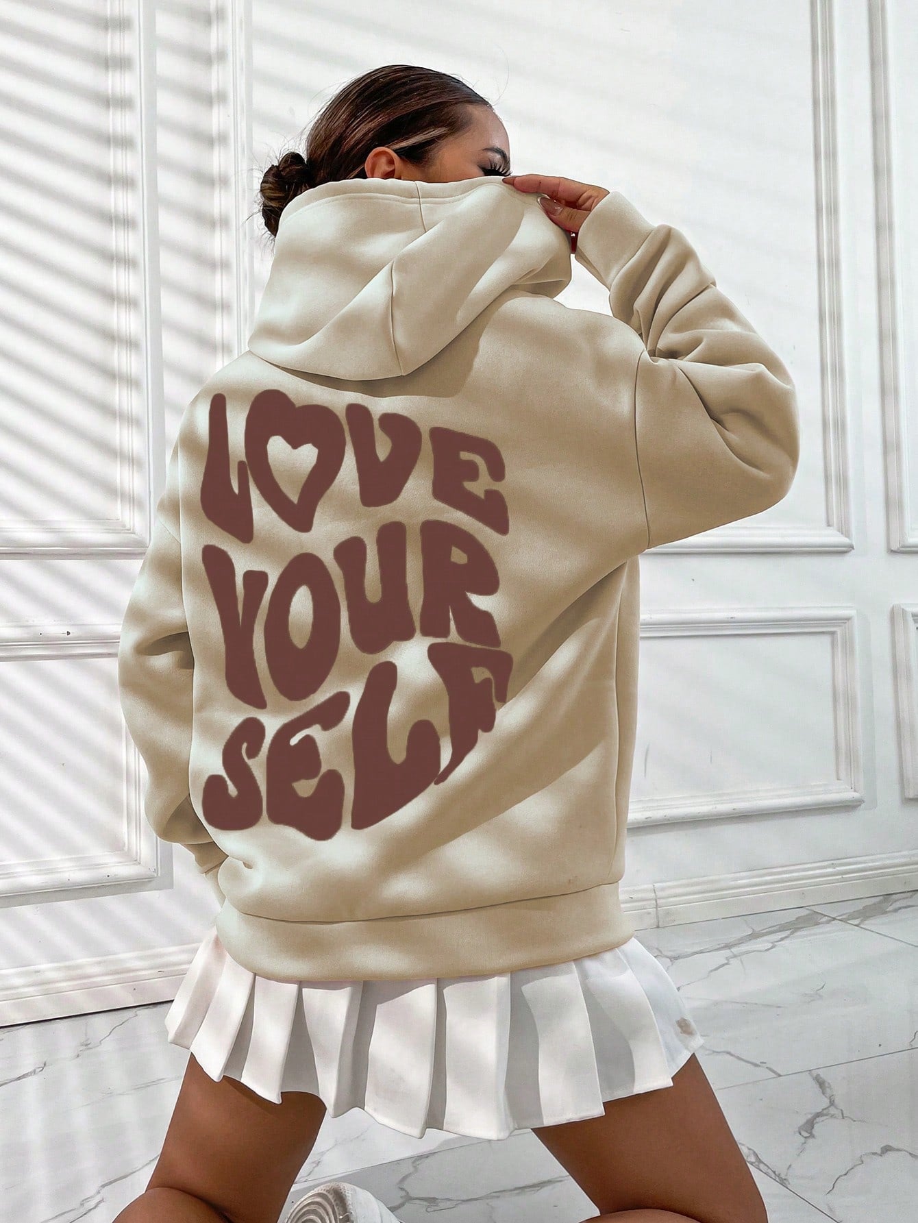 هودي بطباعة شعار منخفض الاكتاف رباط مبطن حراري