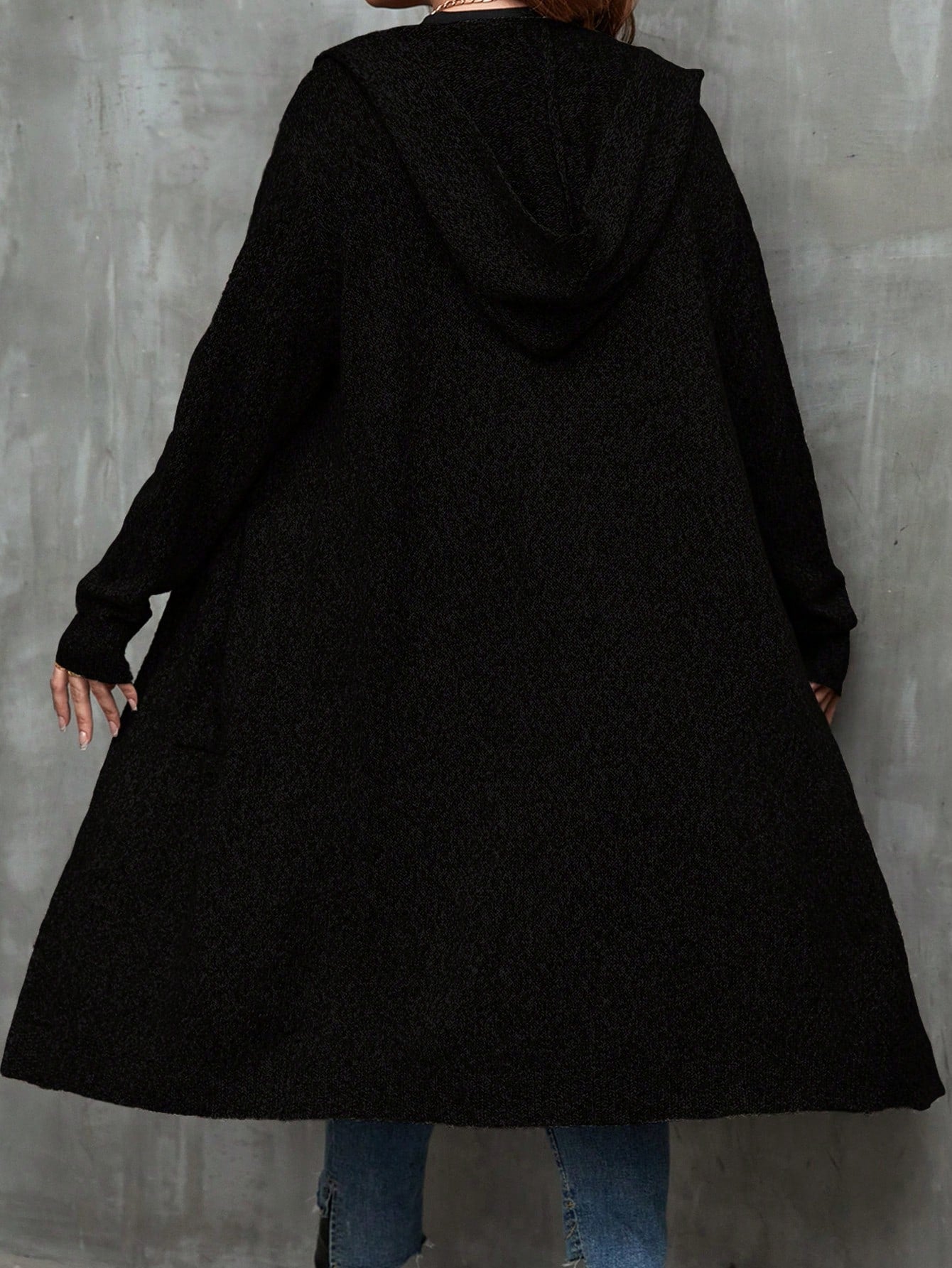 كارديجان جيب مزدوج قبعة مفتوح امامي مقاس كبير