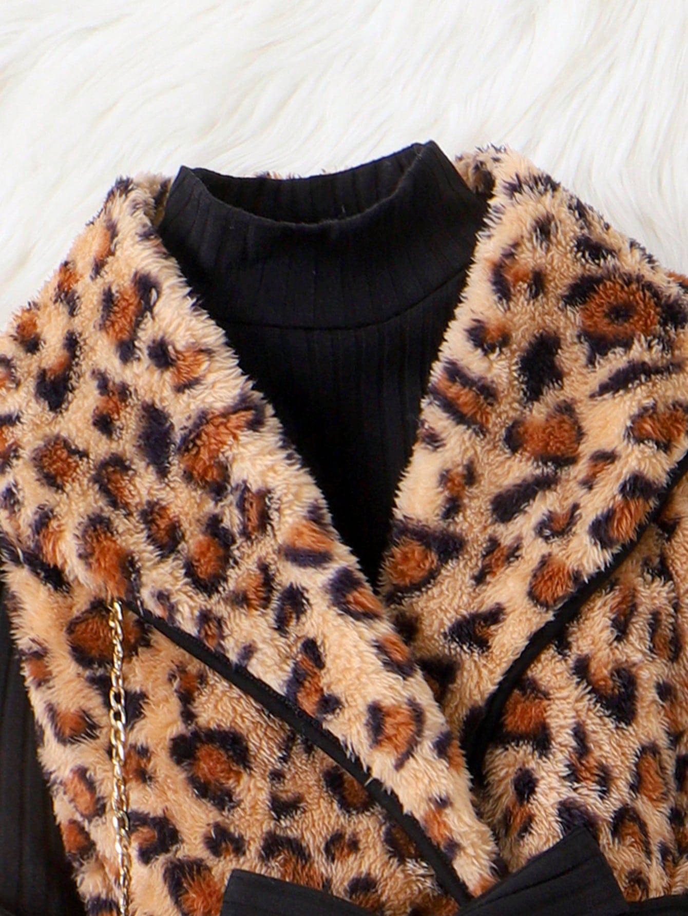 بنت طفل طباعة الفهد حزام معطف & تي شيرت وطماق