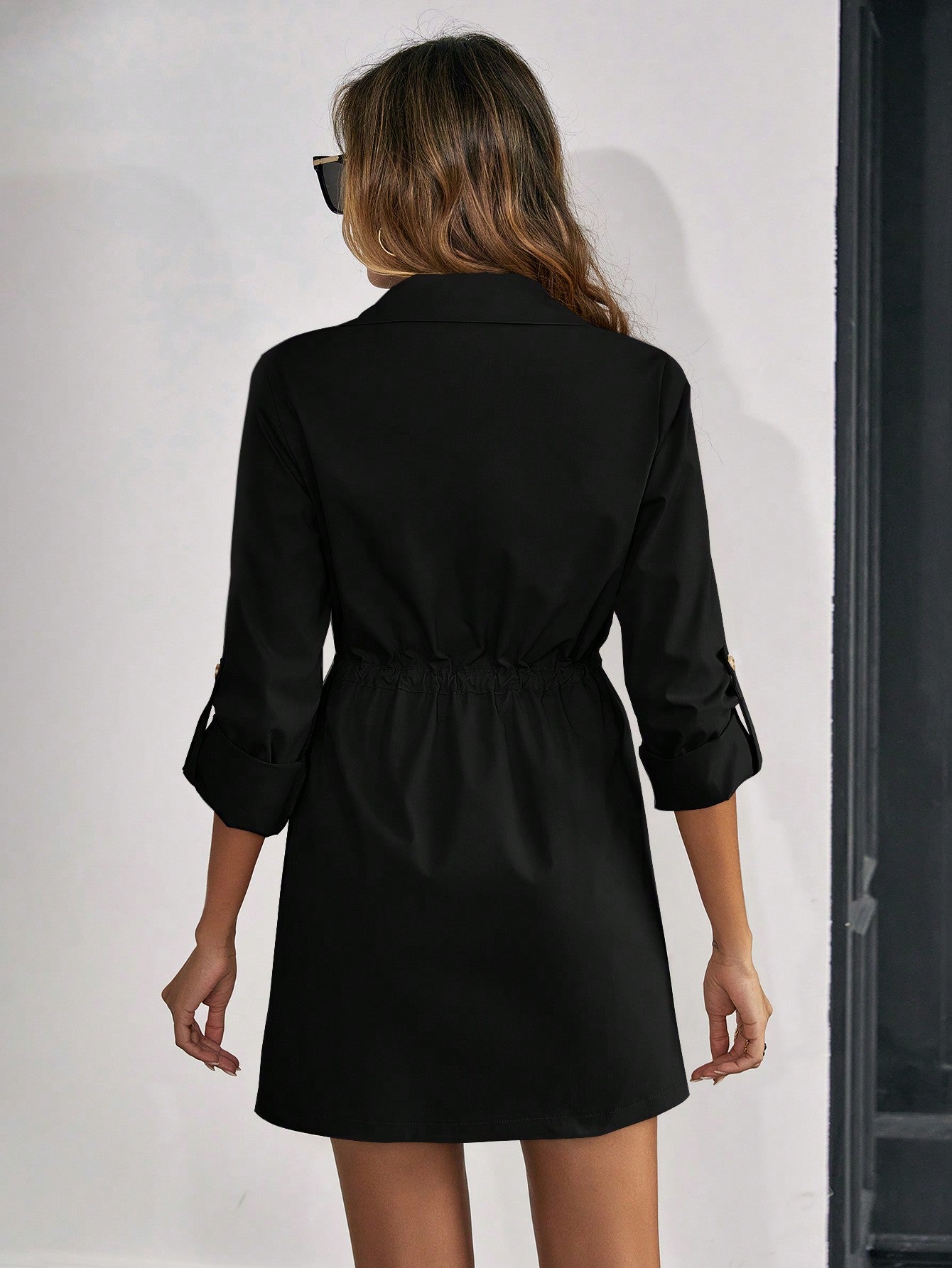 معطف اكمام بشريط ملتف رباط خصر أزرار أمامية